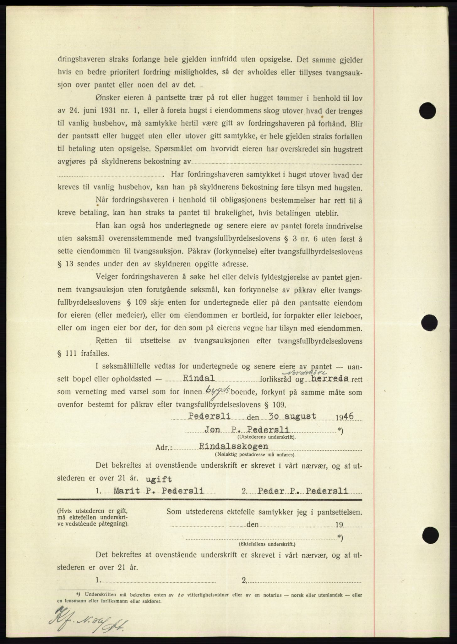 Nordmøre sorenskriveri, AV/SAT-A-4132/1/2/2Ca: Mortgage book no. B95, 1946-1947, Diary no: : 2114/1946