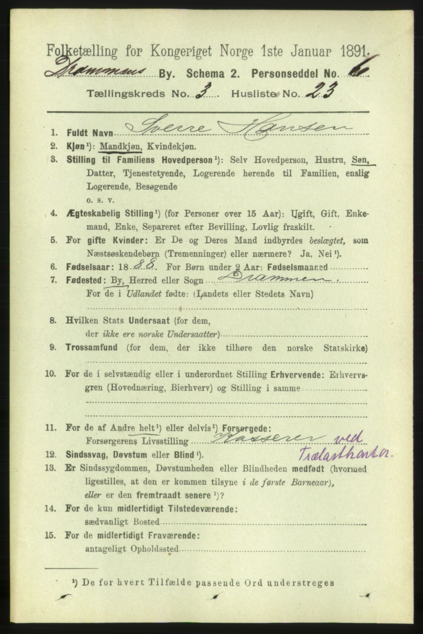 RA, 1891 census for 0602 Drammen, 1891, p. 5122