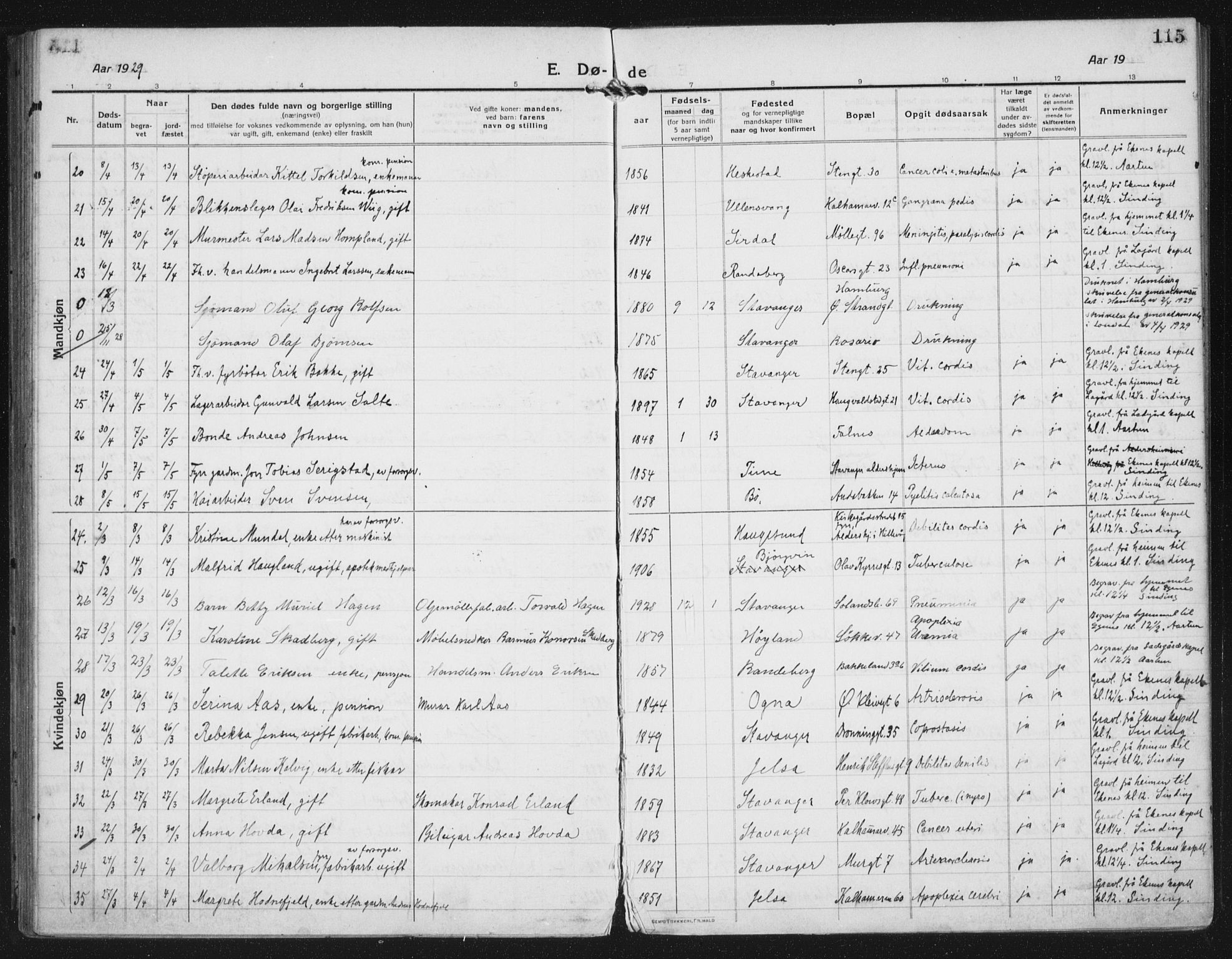 Domkirken sokneprestkontor, AV/SAST-A-101812/002/A/L0017: Parish register (official) no. A 36, 1917-1938, p. 115