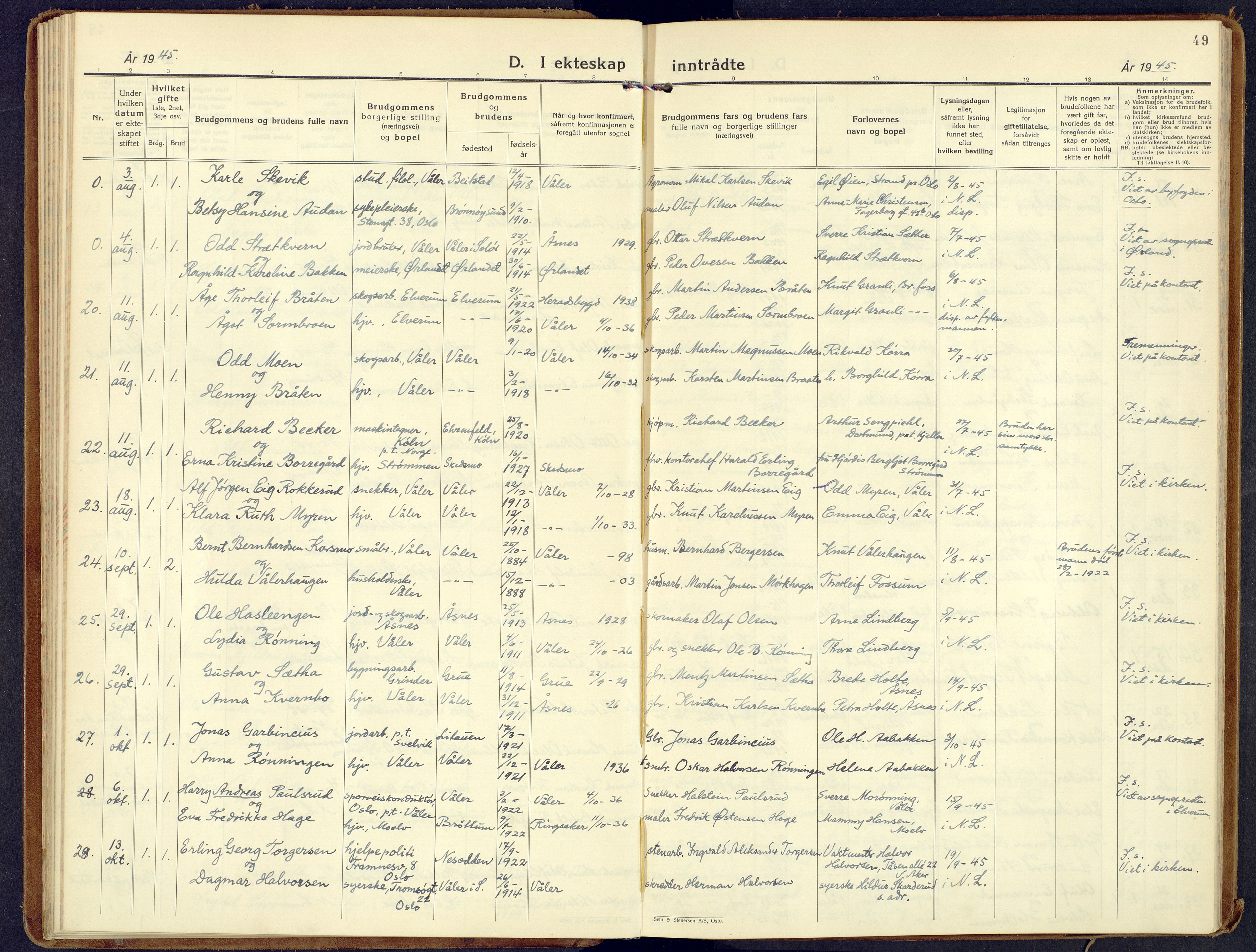 Våler prestekontor, Hedmark, AV/SAH-PREST-040/H/Ha/Haa/L0012: Parish register (official) no. 12, 1933-1952, p. 49