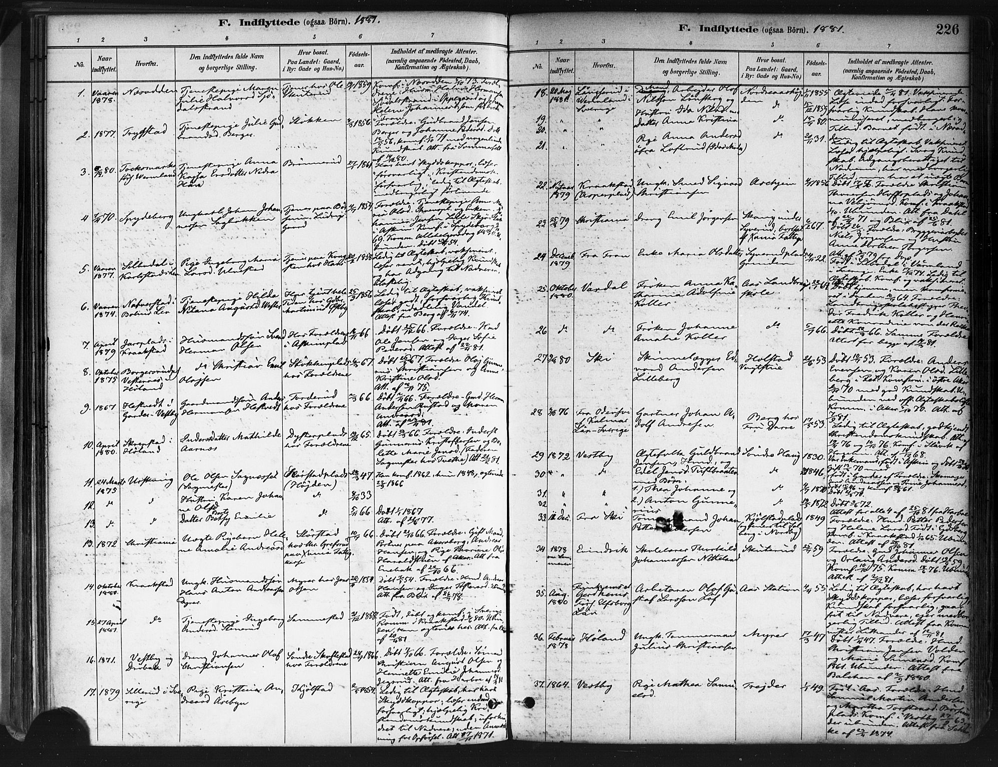 Ås prestekontor Kirkebøker, AV/SAO-A-10894/F/Fa/L0009: Parish register (official) no. I 9, 1881-1900, p. 226