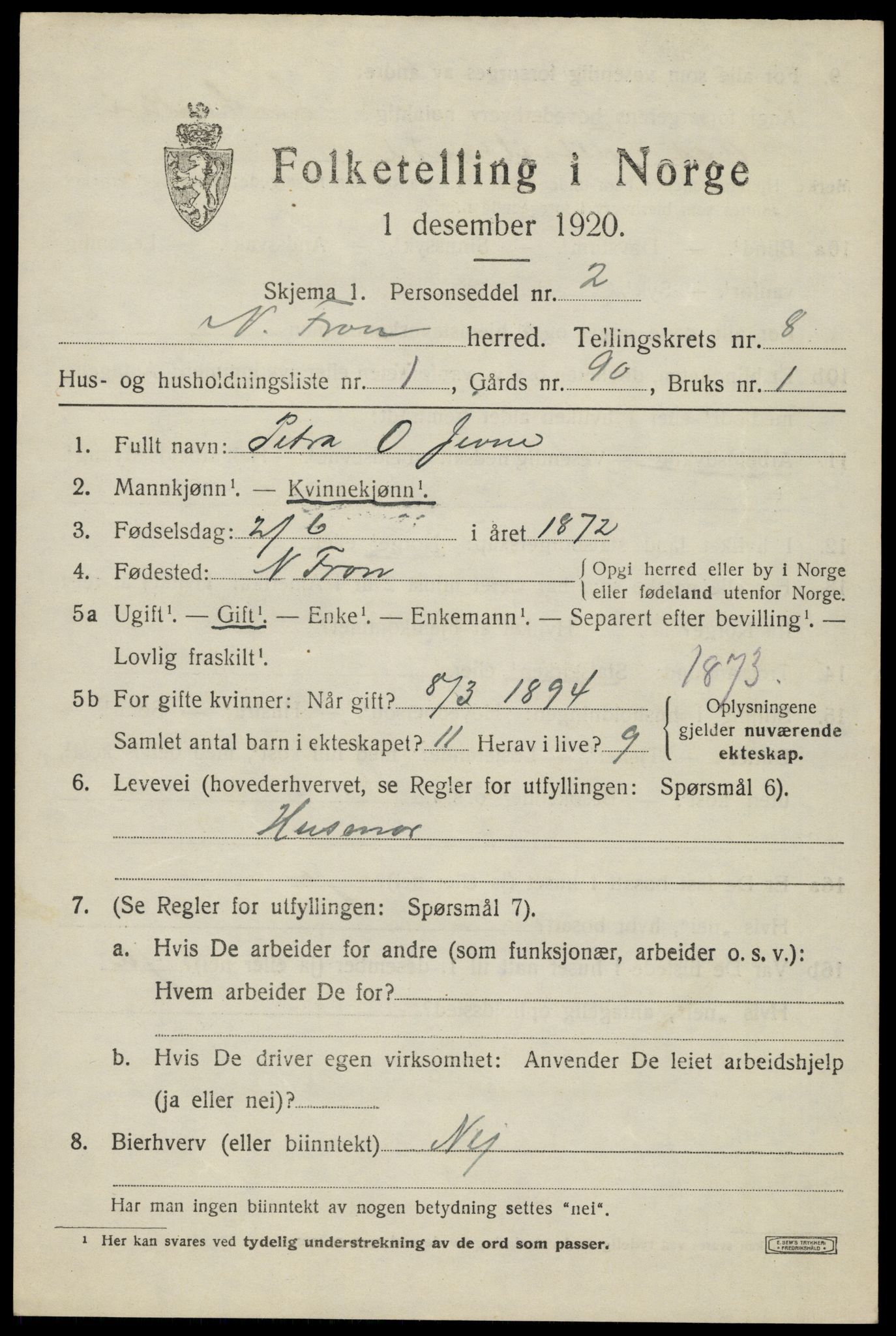 SAH, 1920 census for Nord-Fron, 1920, p. 6676