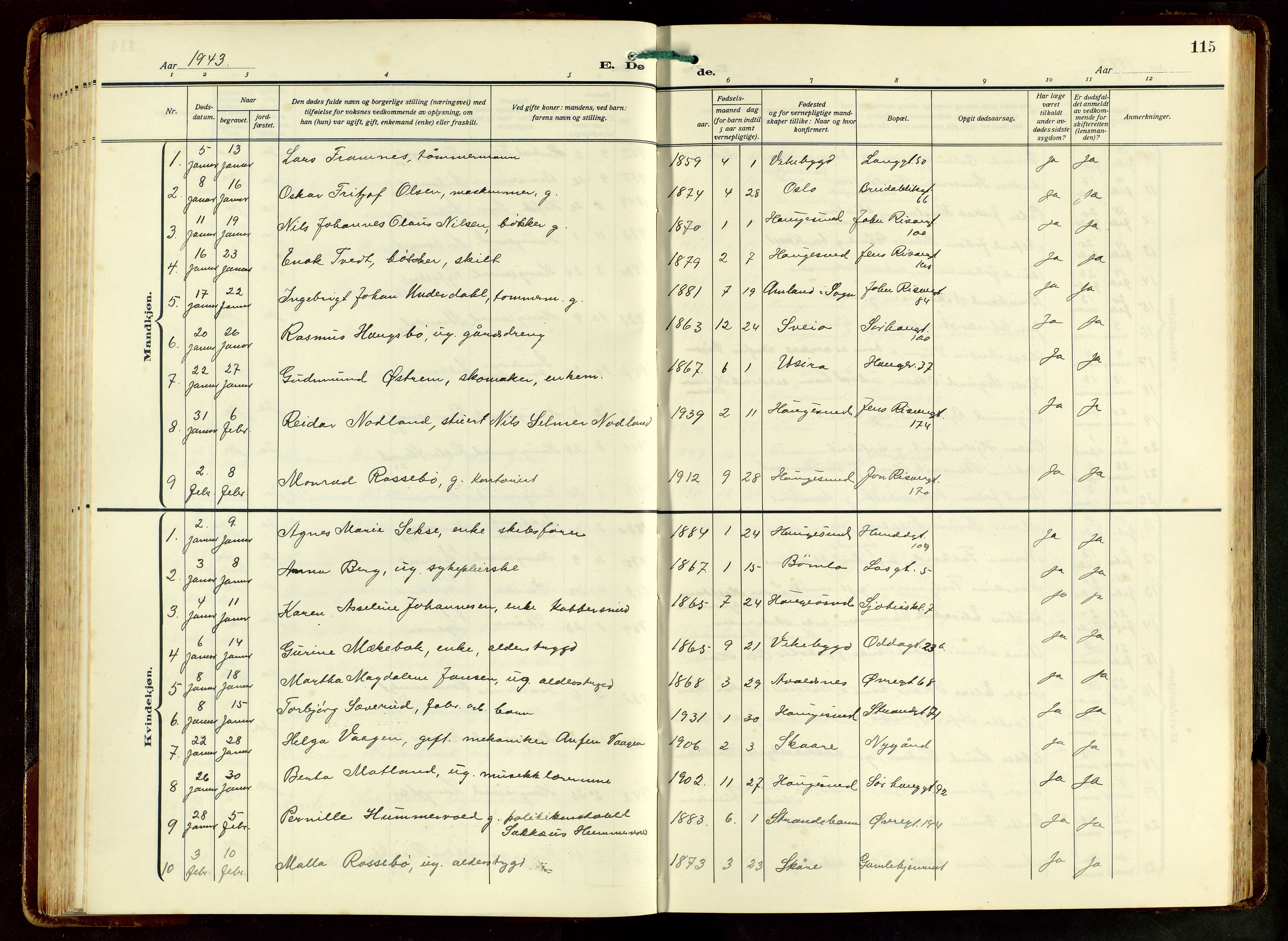 Haugesund sokneprestkontor, SAST/A -101863/H/Ha/Hab/L0012: Parish register (copy) no. B 12, 1930-1958, p. 115