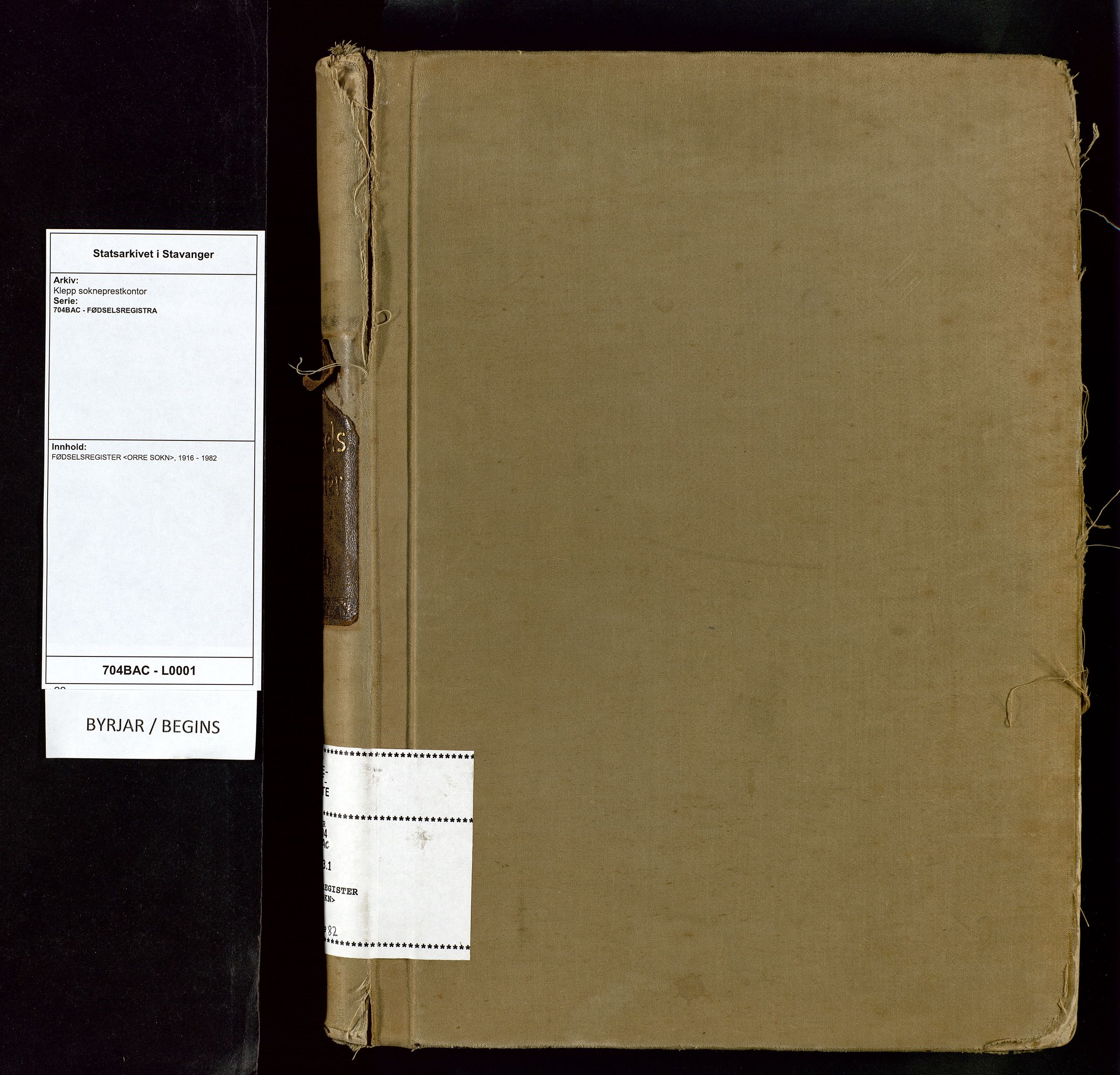 Klepp sokneprestkontor, SAST/A-101803/001/704BAC/L0001: Birth register no. 1, 1916-1982