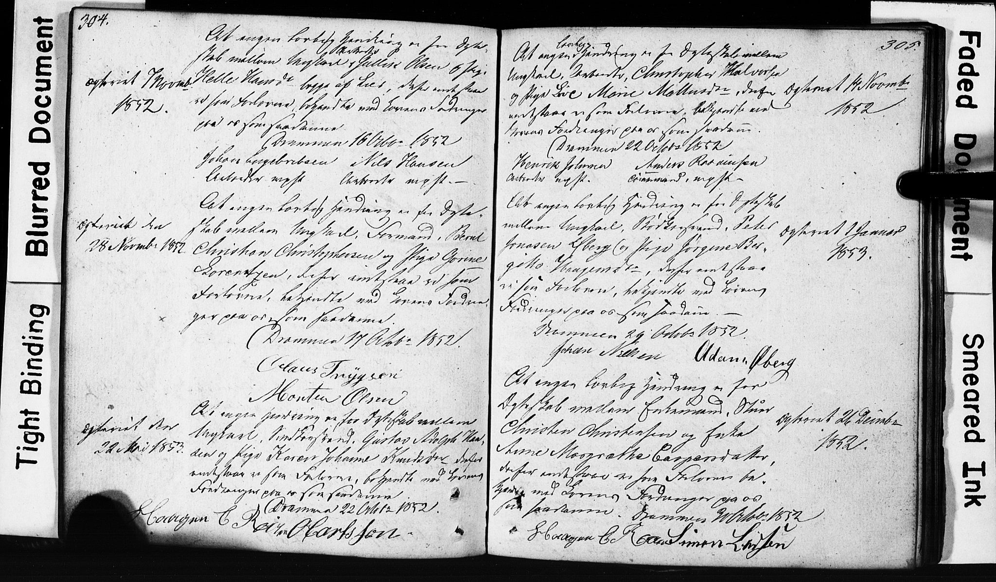 Strømsø kirkebøker, AV/SAKO-A-246/H/Hb/L0002: Best man's statements no. 2, 1815-1857, p. 304-305