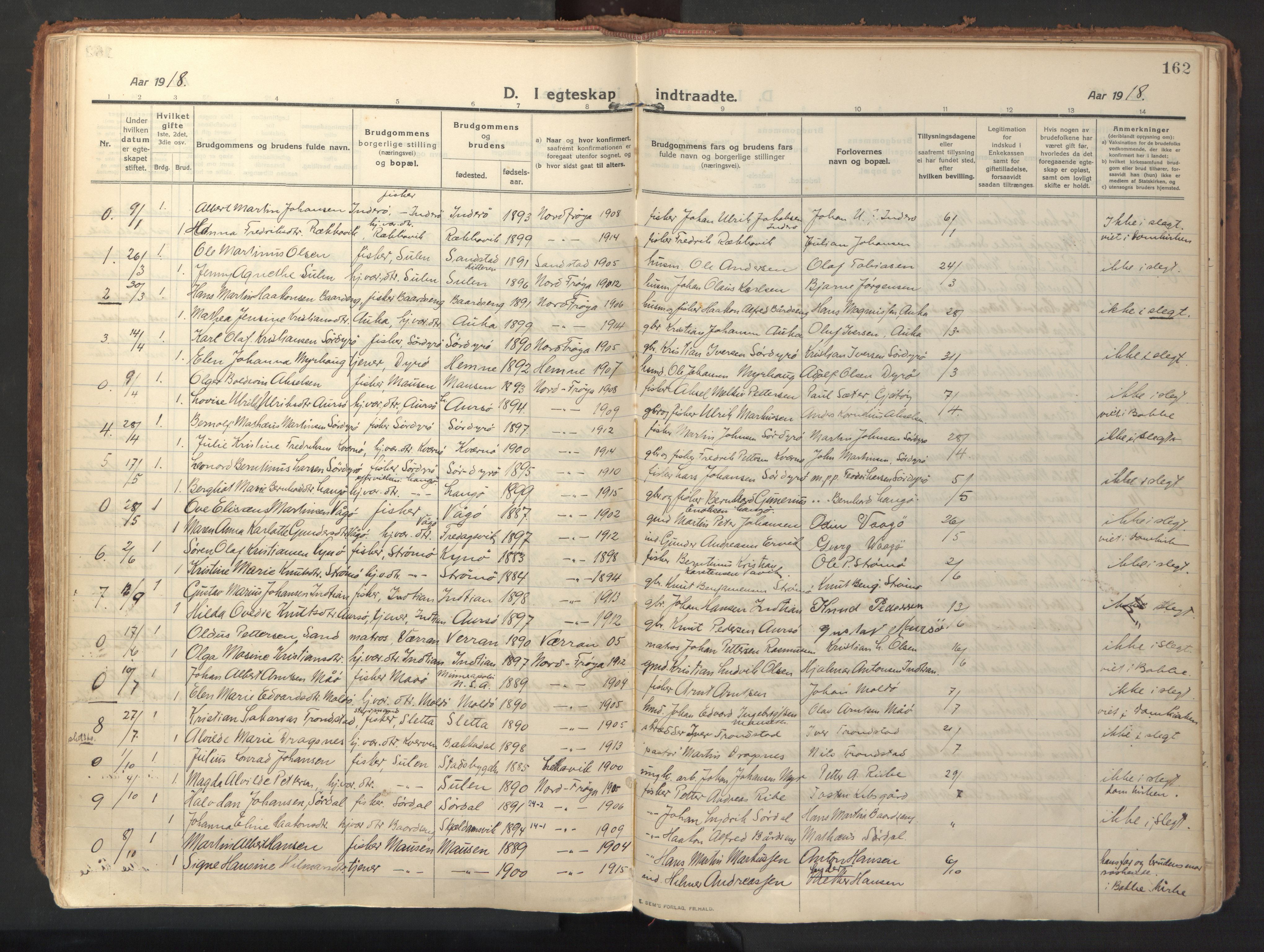 Ministerialprotokoller, klokkerbøker og fødselsregistre - Sør-Trøndelag, SAT/A-1456/640/L0581: Parish register (official) no. 640A06, 1910-1924, p. 162