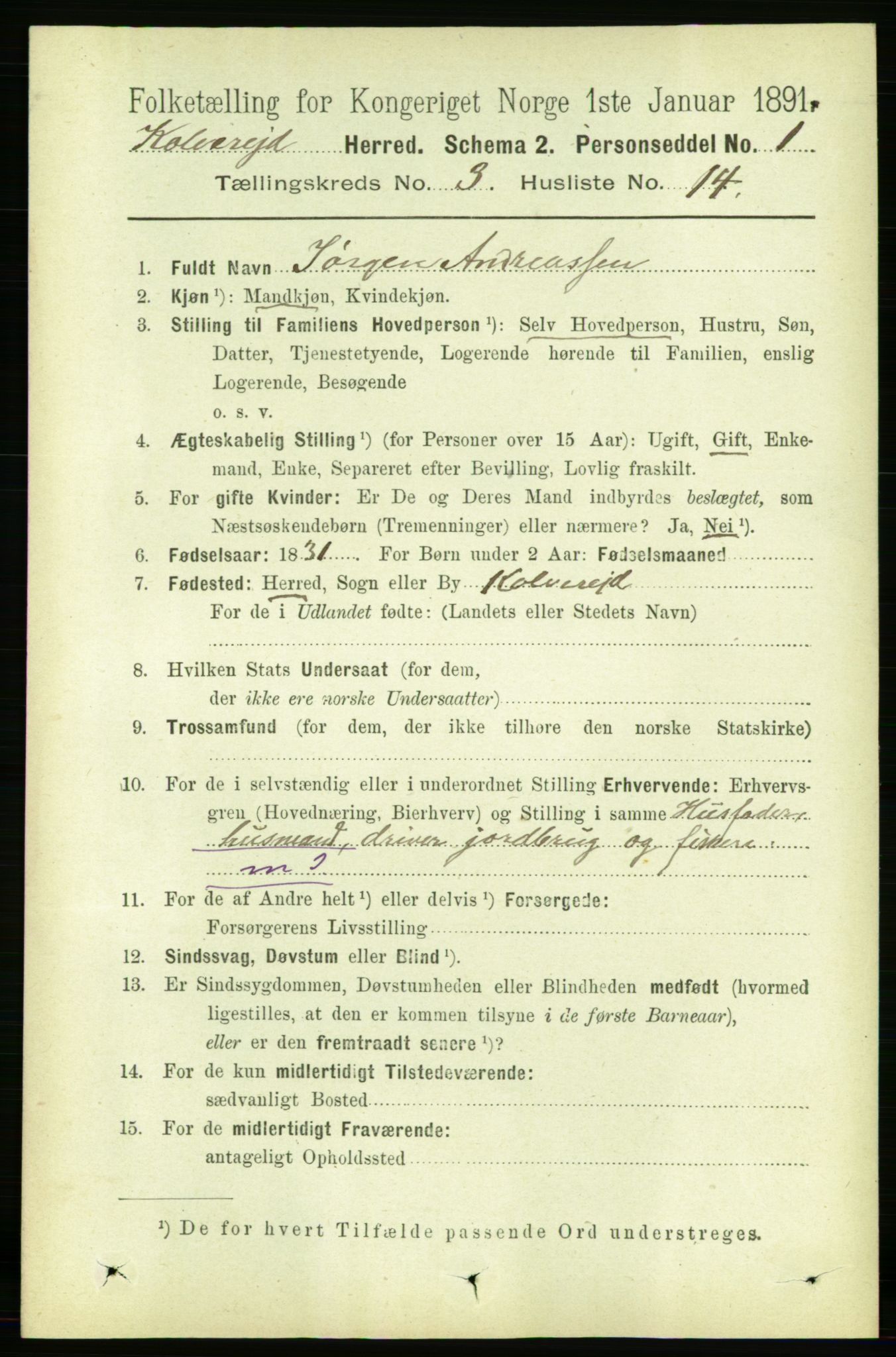 RA, 1891 census for 1752 Kolvereid, 1891, p. 956