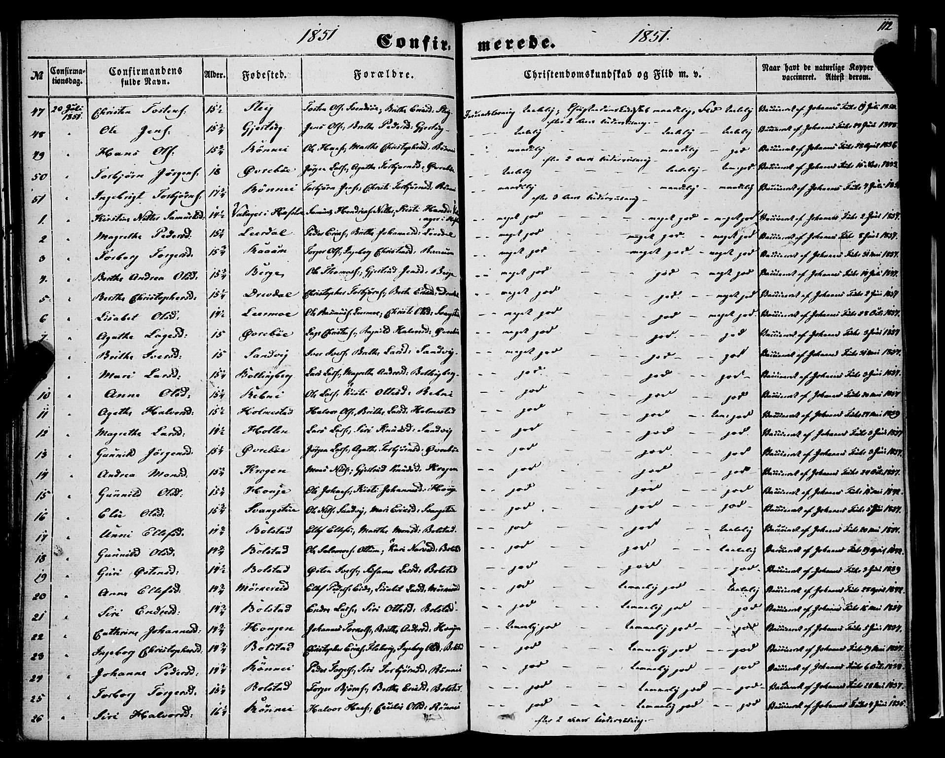 Luster sokneprestembete, AV/SAB-A-81101/H/Haa/Haaa/L0007: Parish register (official) no. A 7, 1849-1859, p. 112