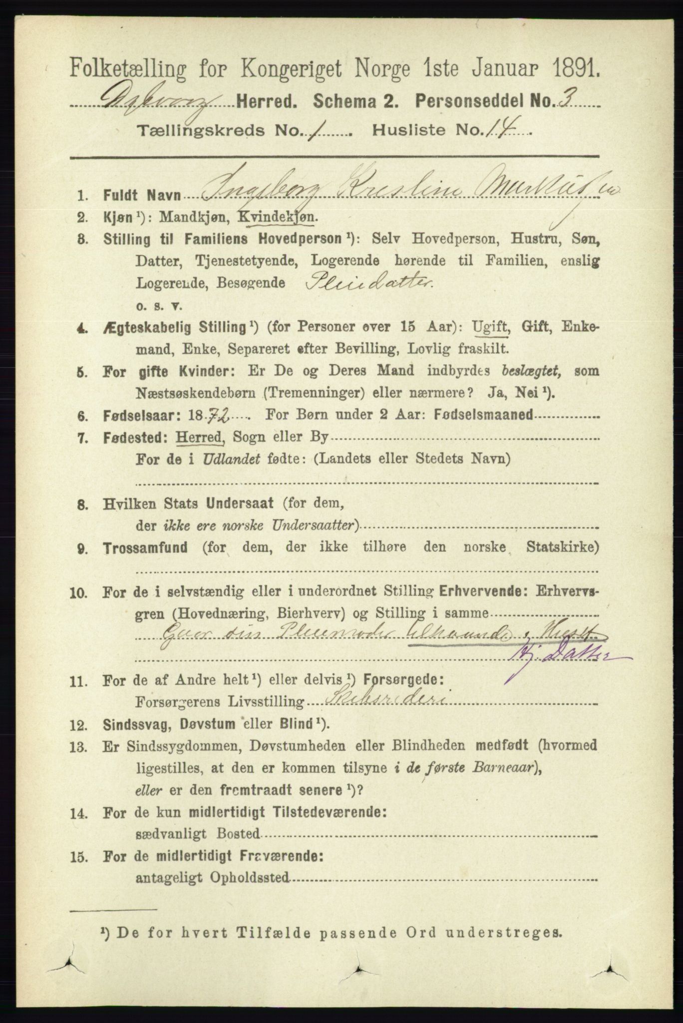 RA, 1891 census for 0915 Dypvåg, 1891, p. 183