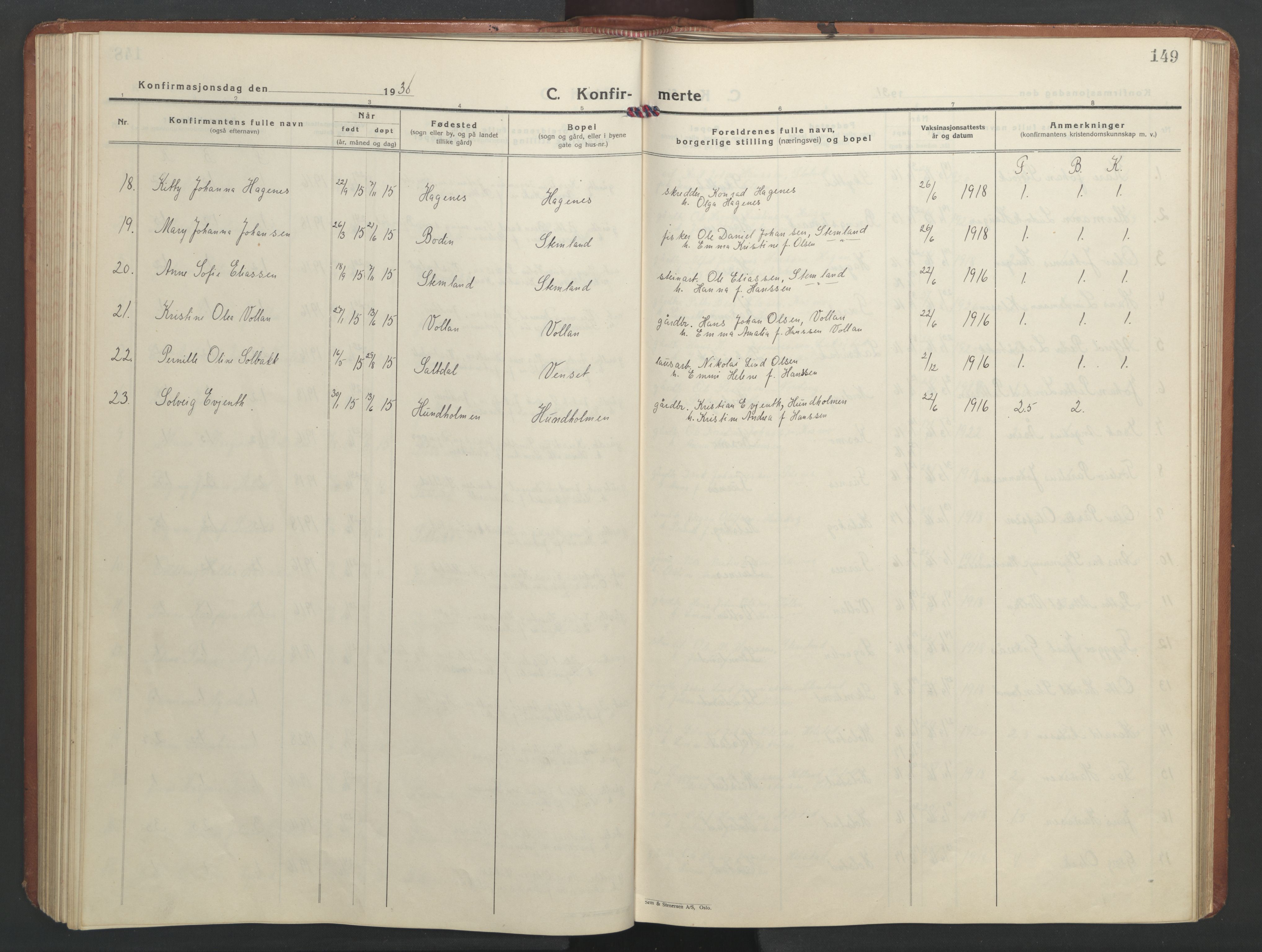 Ministerialprotokoller, klokkerbøker og fødselsregistre - Nordland, AV/SAT-A-1459/851/L0727: Parish register (copy) no. 851C02, 1925-1948, p. 149