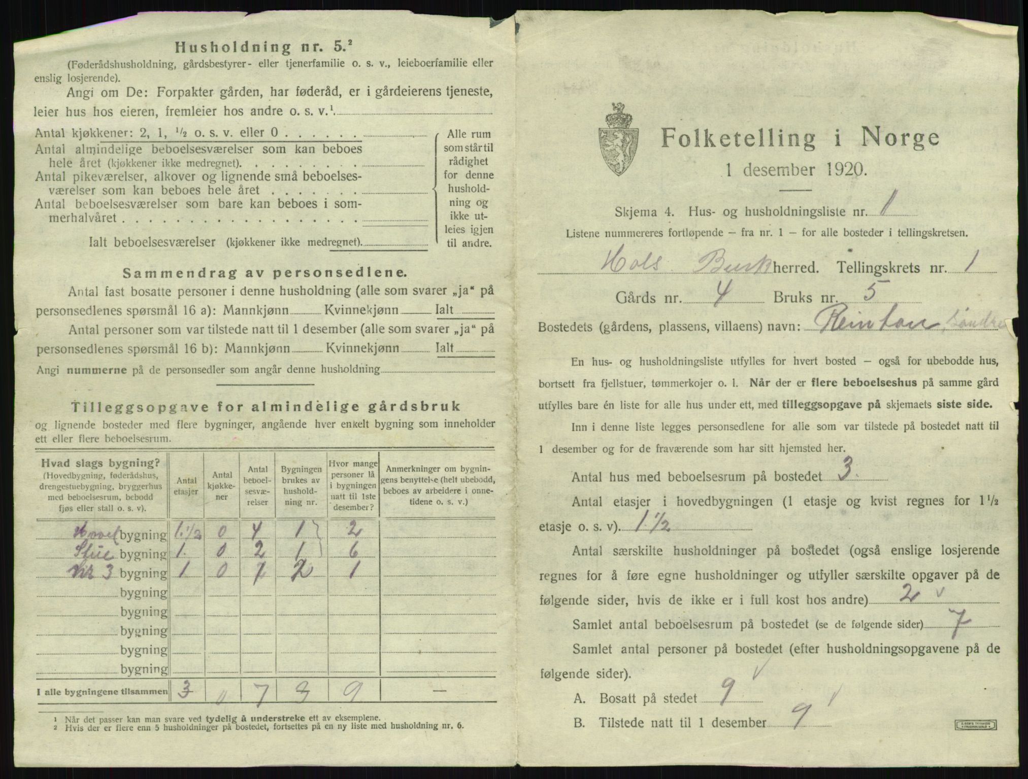 SAKO, 1920 census for Hol (Buskerud), 1920, p. 44