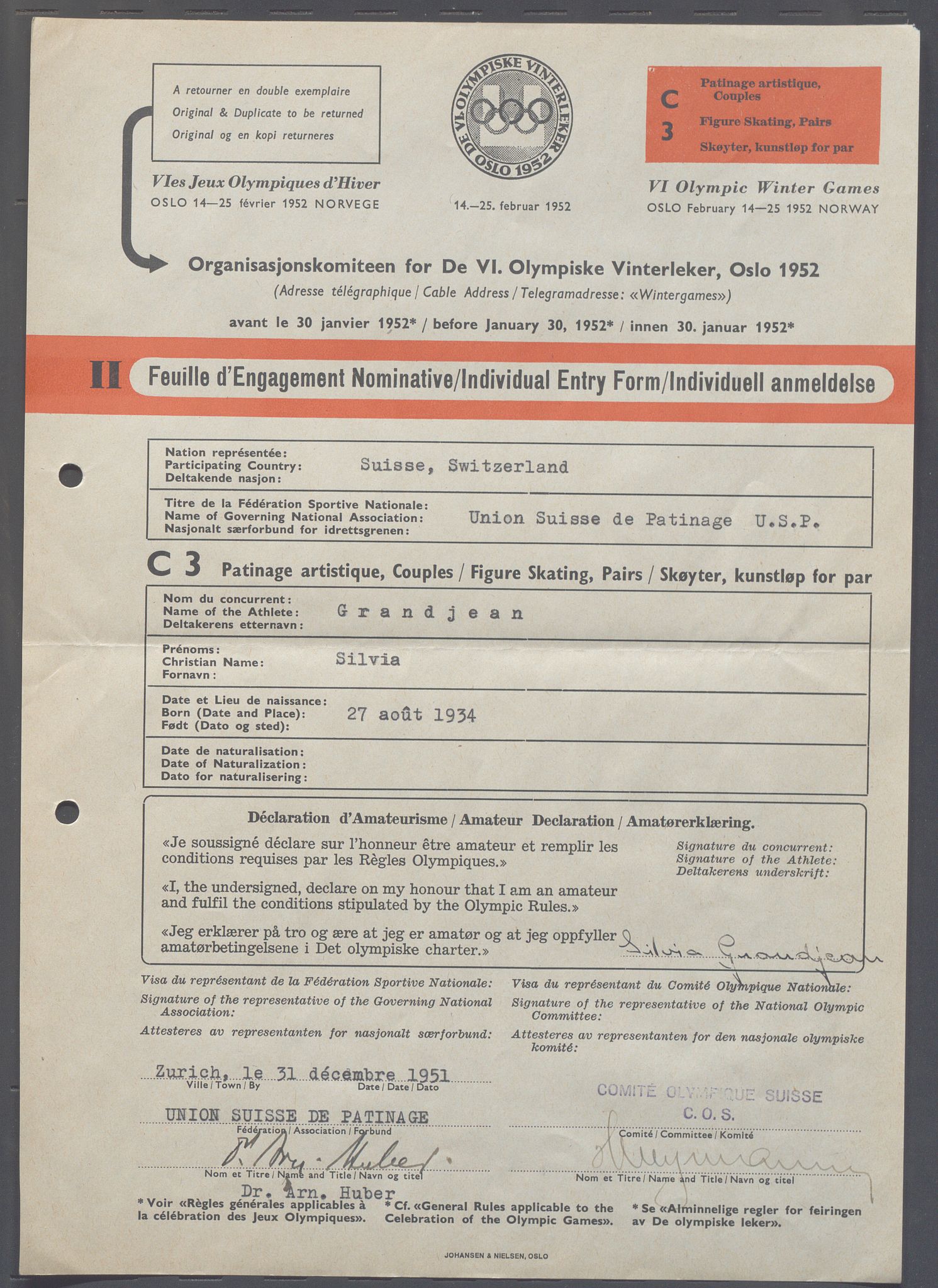 Organisasjonskomiteen for de VI. olympiske vinterleker, OBA/A-20130/H/Ha, 1951-1952, p. 1355