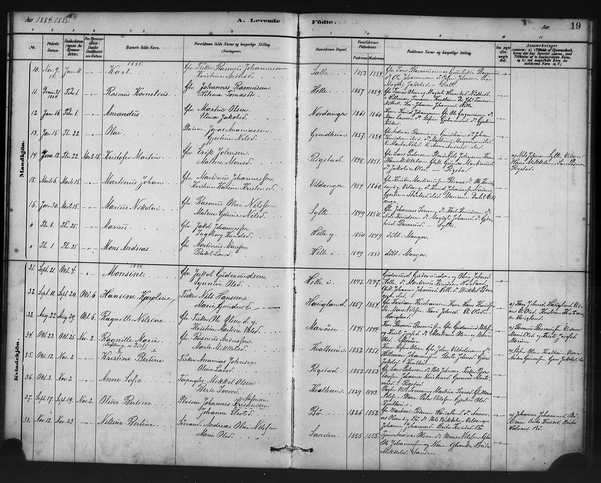 Manger sokneprestembete, AV/SAB-A-76801/H/Haa: Parish register (official) no. C 1, 1881-1890, p. 19