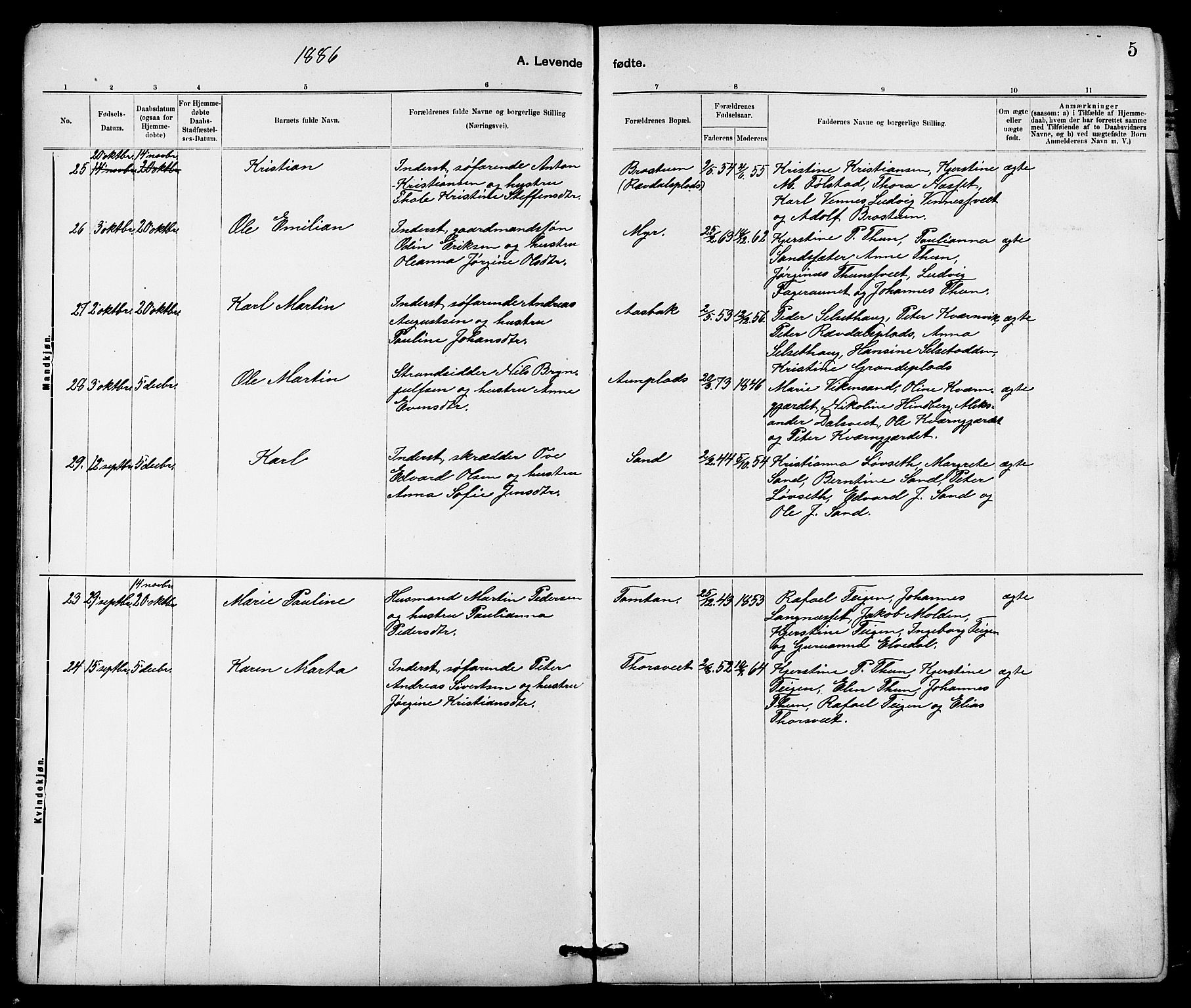 Ministerialprotokoller, klokkerbøker og fødselsregistre - Nord-Trøndelag, SAT/A-1458/744/L0423: Parish register (copy) no. 744C02, 1886-1905, p. 5