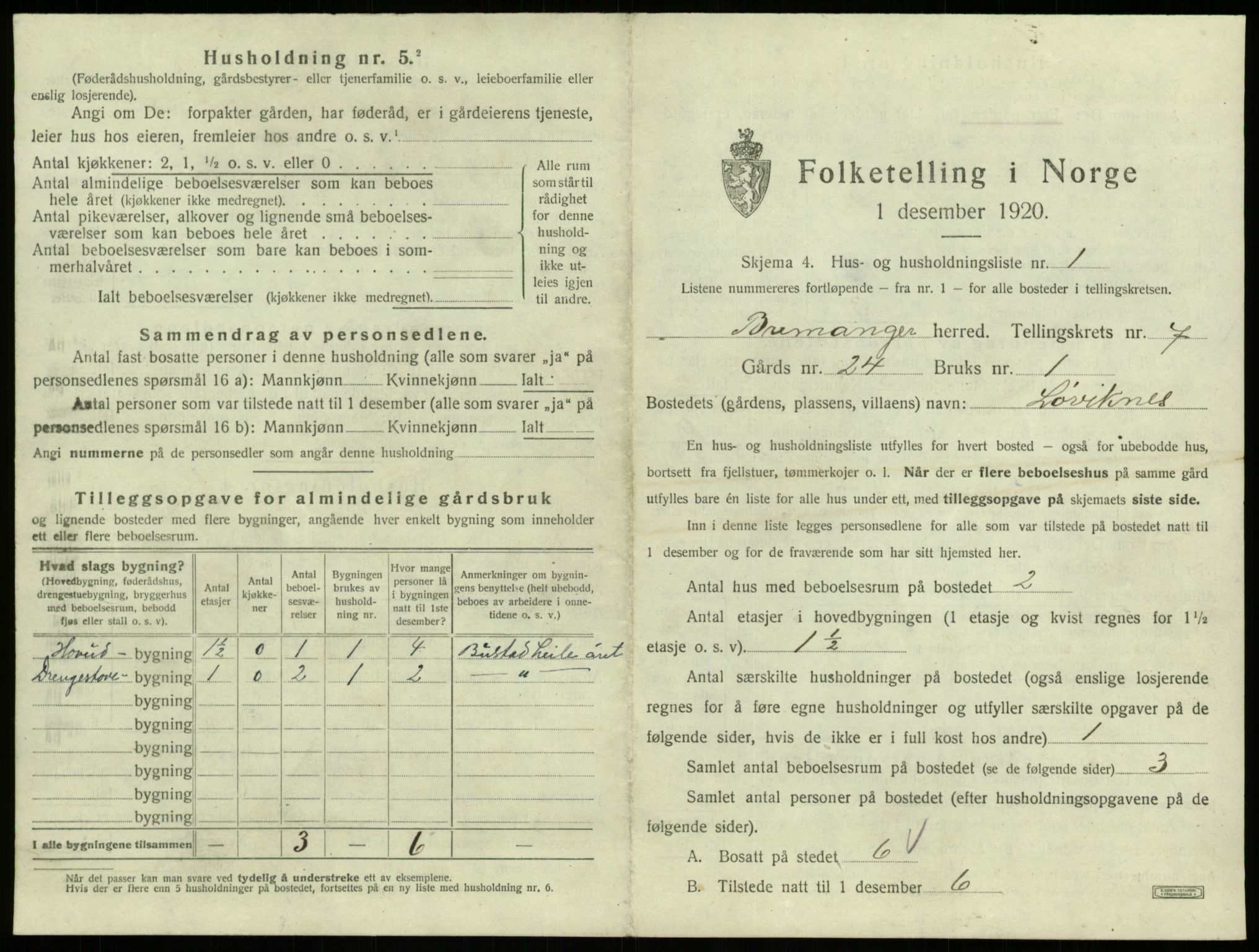 SAB, 1920 census for Bremanger, 1920, p. 565