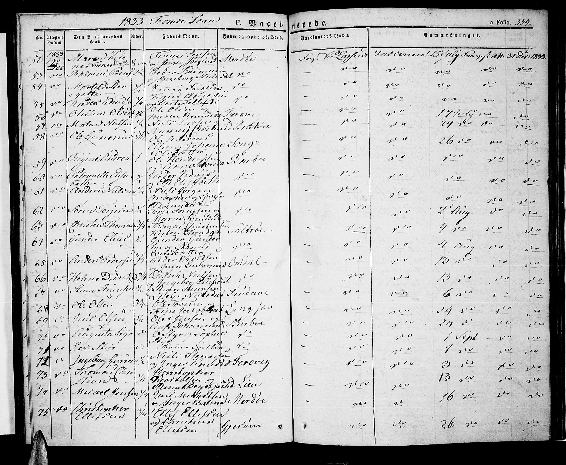 Tromøy sokneprestkontor, SAK/1111-0041/F/Fa/L0003: Parish register (official) no. A 3, 1825-1837, p. 339