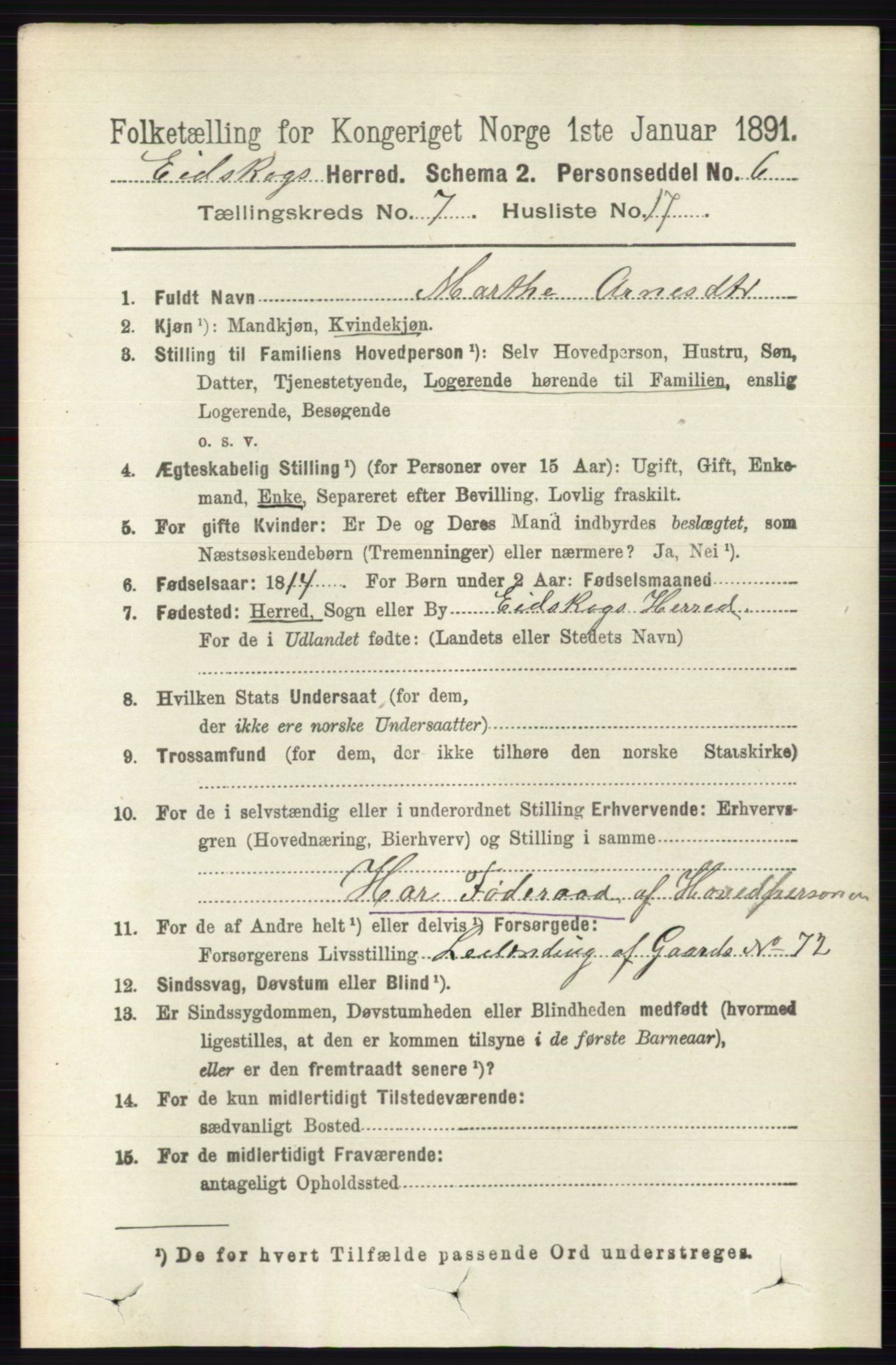 RA, 1891 census for 0420 Eidskog, 1891, p. 3788