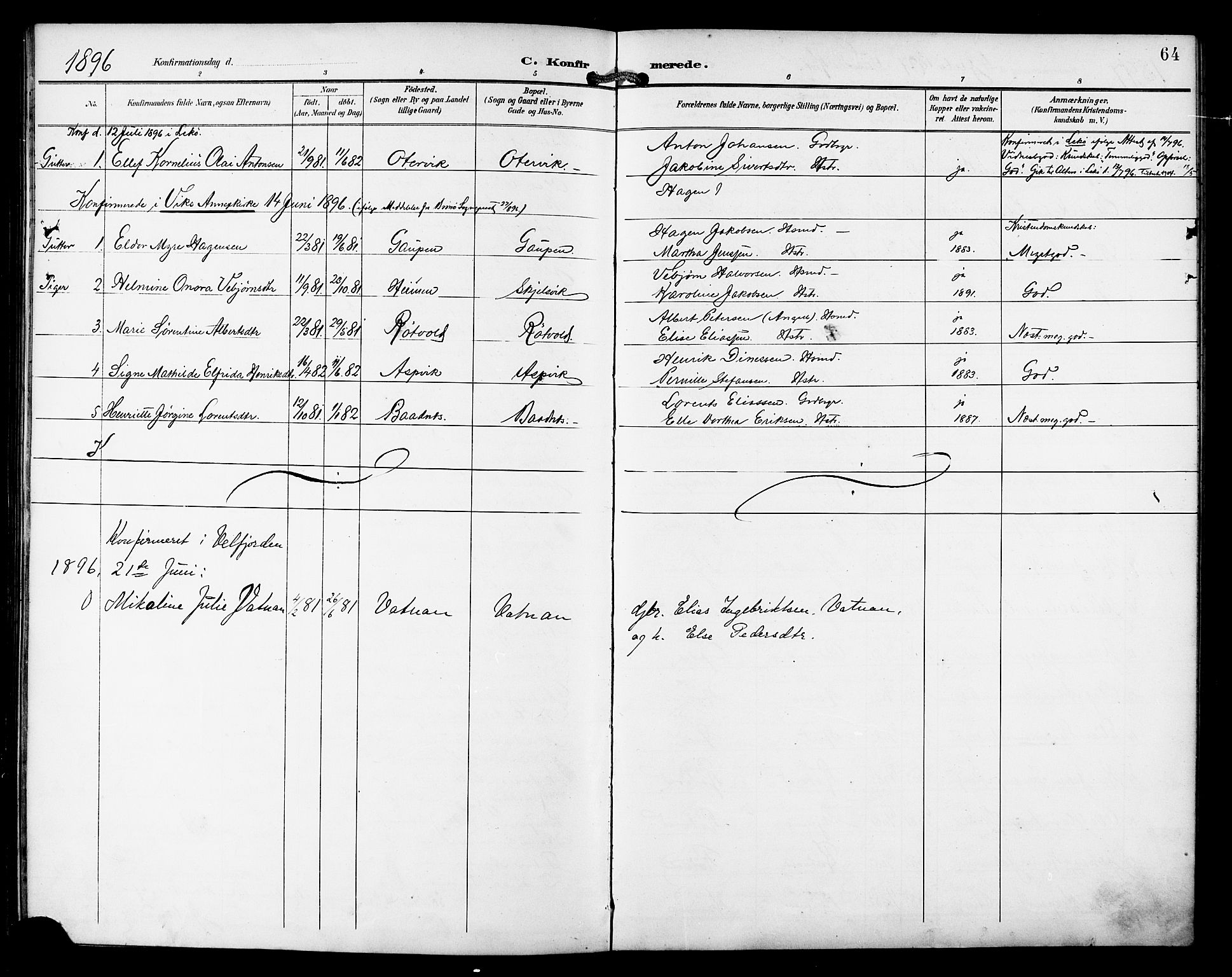 Ministerialprotokoller, klokkerbøker og fødselsregistre - Nordland, AV/SAT-A-1459/810/L0152: Parish register (official) no. 810A11, 1895-1899, p. 64