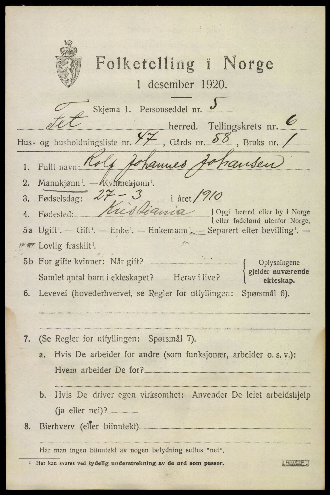 SAO, 1920 census for Fet, 1920, p. 7534