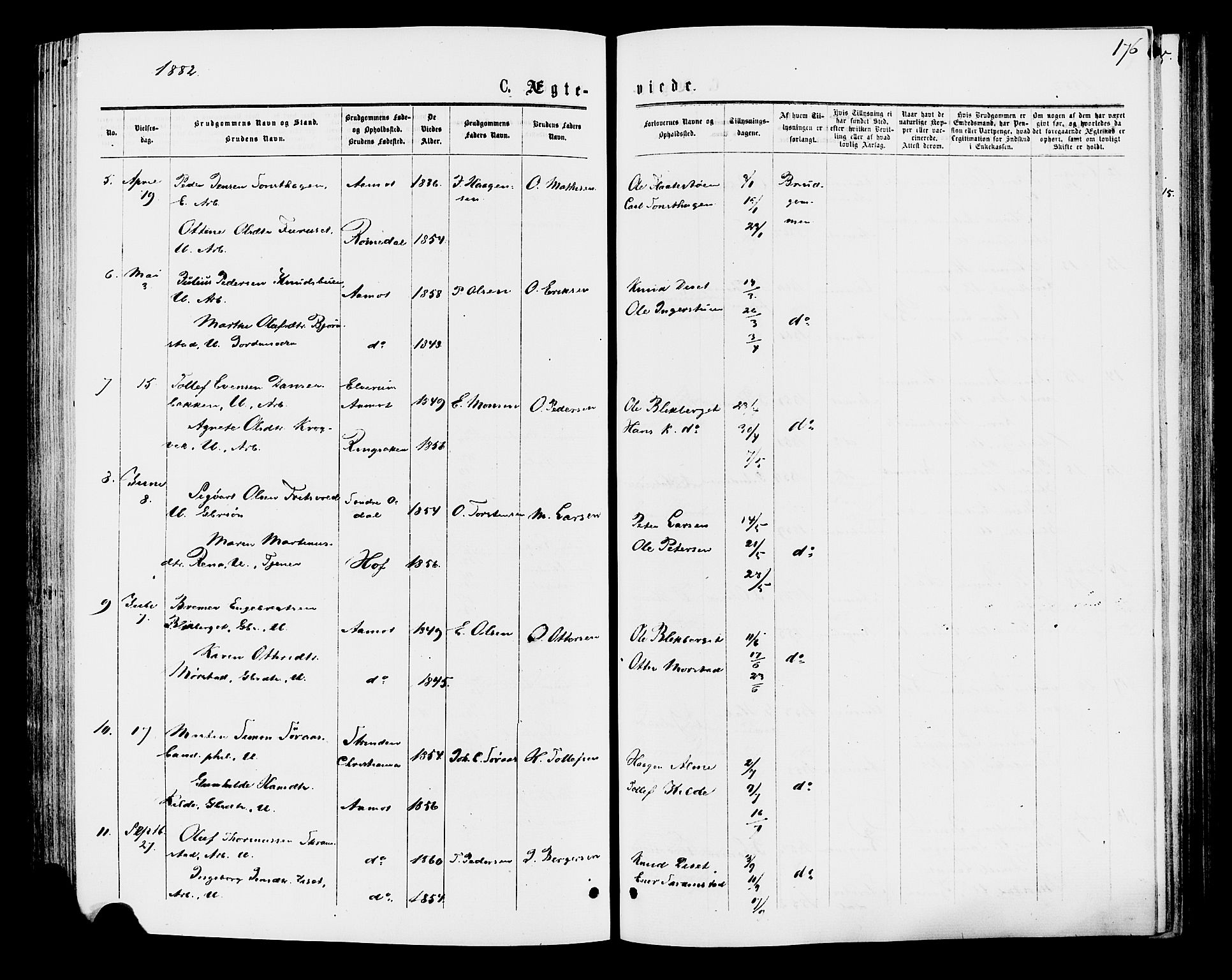 Åmot prestekontor, Hedmark, AV/SAH-PREST-056/H/Ha/Haa/L0009: Parish register (official) no. 9, 1875-1883, p. 176