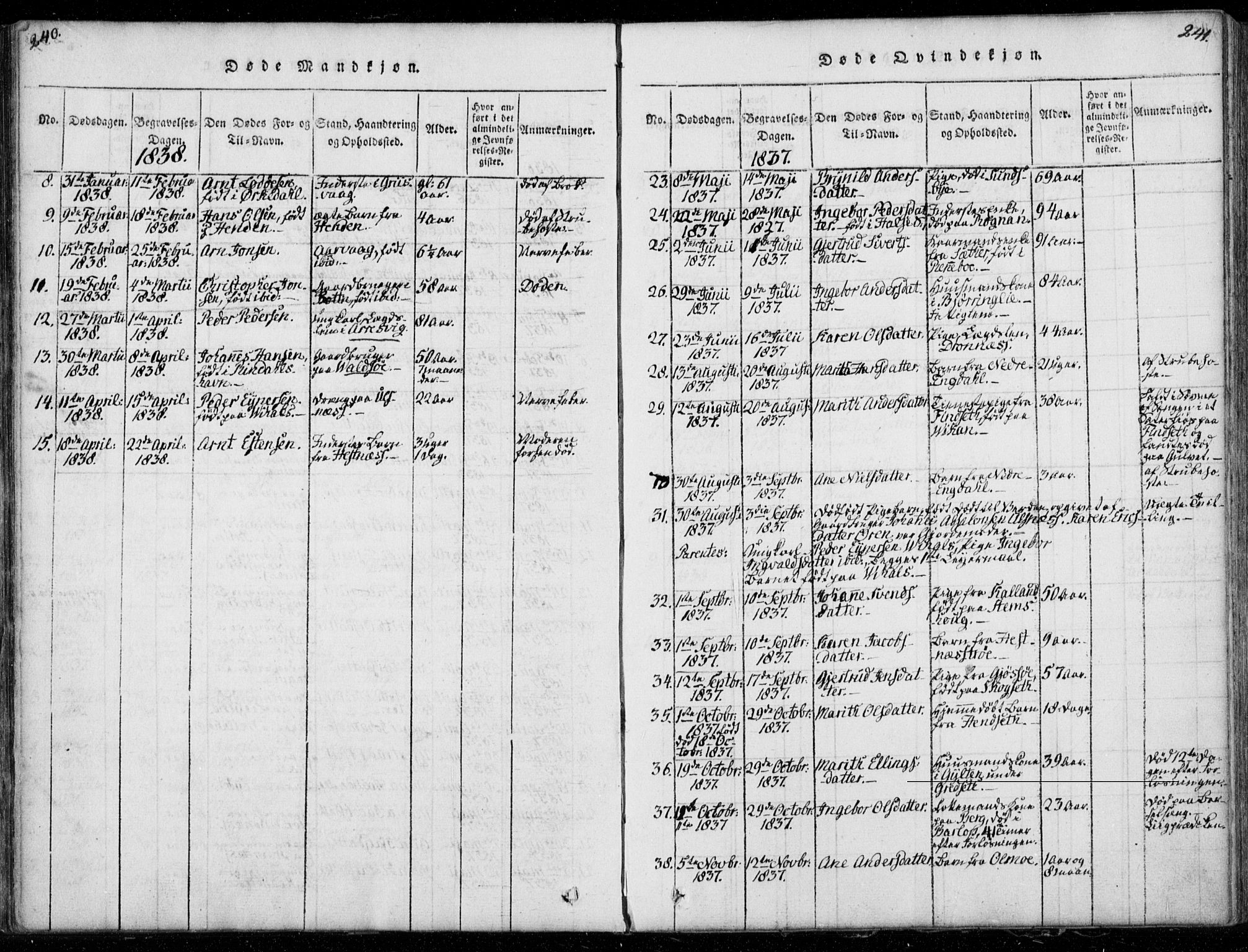 Ministerialprotokoller, klokkerbøker og fødselsregistre - Møre og Romsdal, AV/SAT-A-1454/578/L0903: Parish register (official) no. 578A02, 1819-1838, p. 240-241