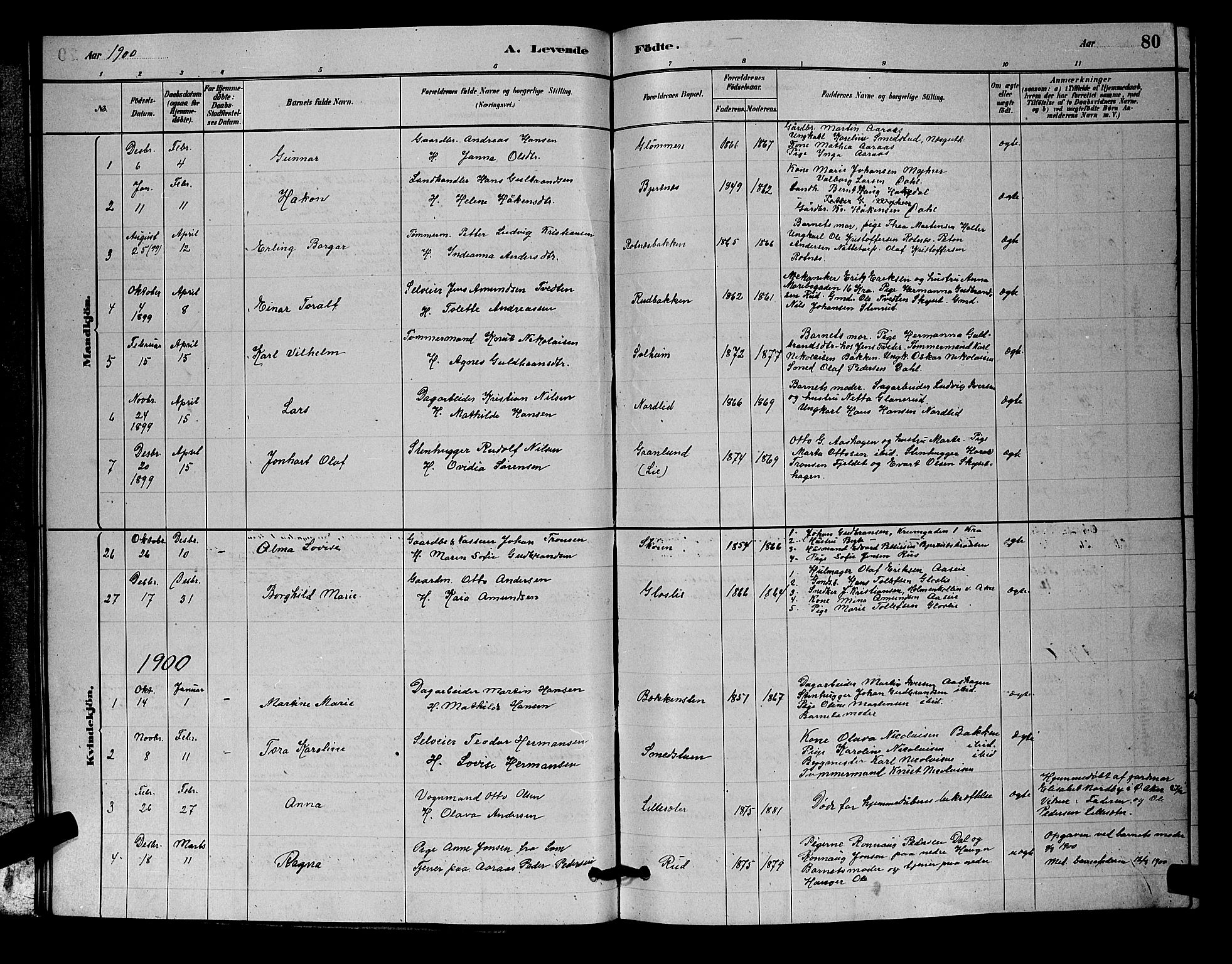 Nittedal prestekontor Kirkebøker, SAO/A-10365a/G/Ga/L0002: Parish register (copy) no. I 2, 1879-1901, p. 80