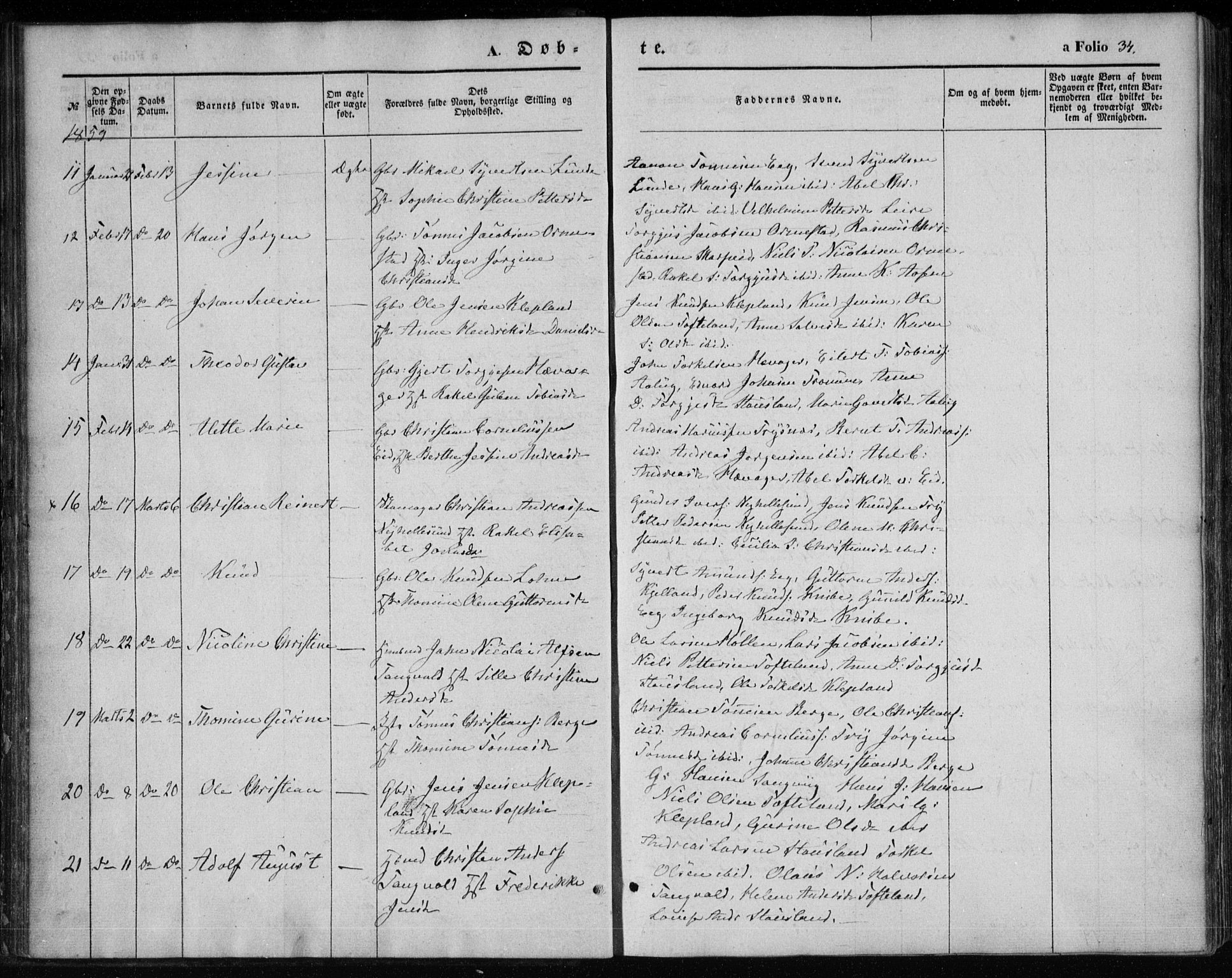 Søgne sokneprestkontor, SAK/1111-0037/F/Fa/Fab/L0010: Parish register (official) no. A 10, 1853-1869, p. 34