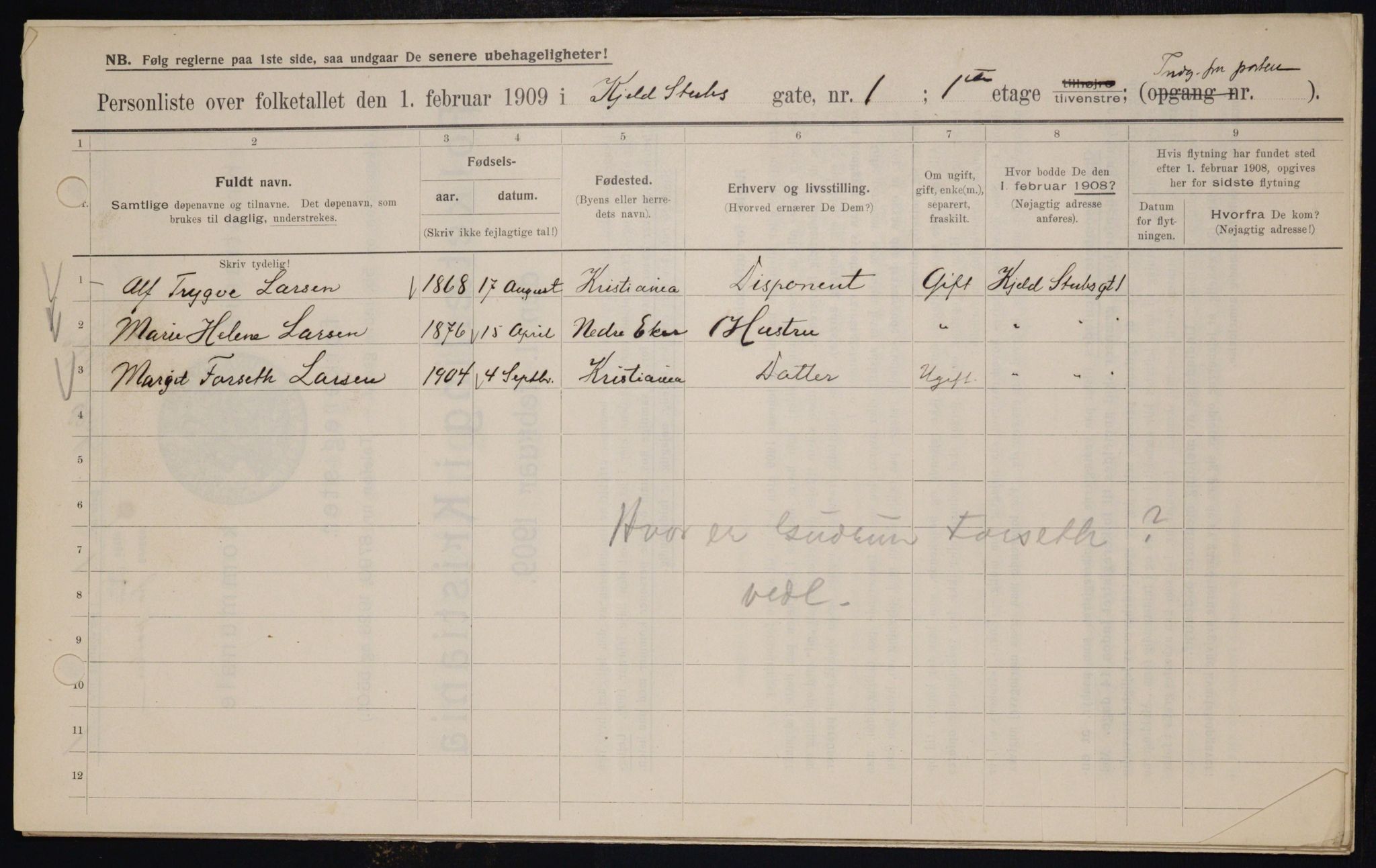 OBA, Municipal Census 1909 for Kristiania, 1909, p. 46916