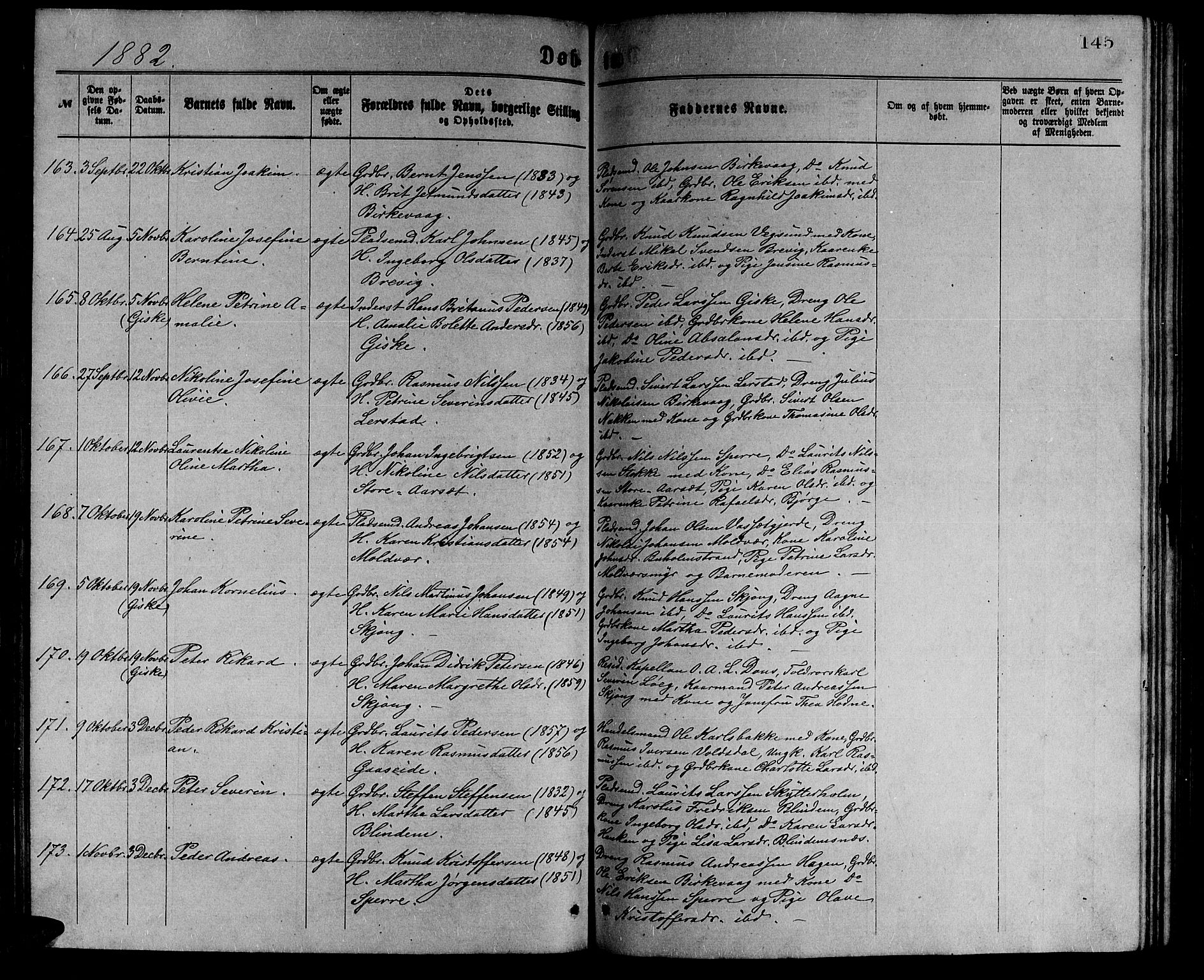 Ministerialprotokoller, klokkerbøker og fødselsregistre - Møre og Romsdal, AV/SAT-A-1454/528/L0429: Parish register (copy) no. 528C10, 1872-1886, p. 145