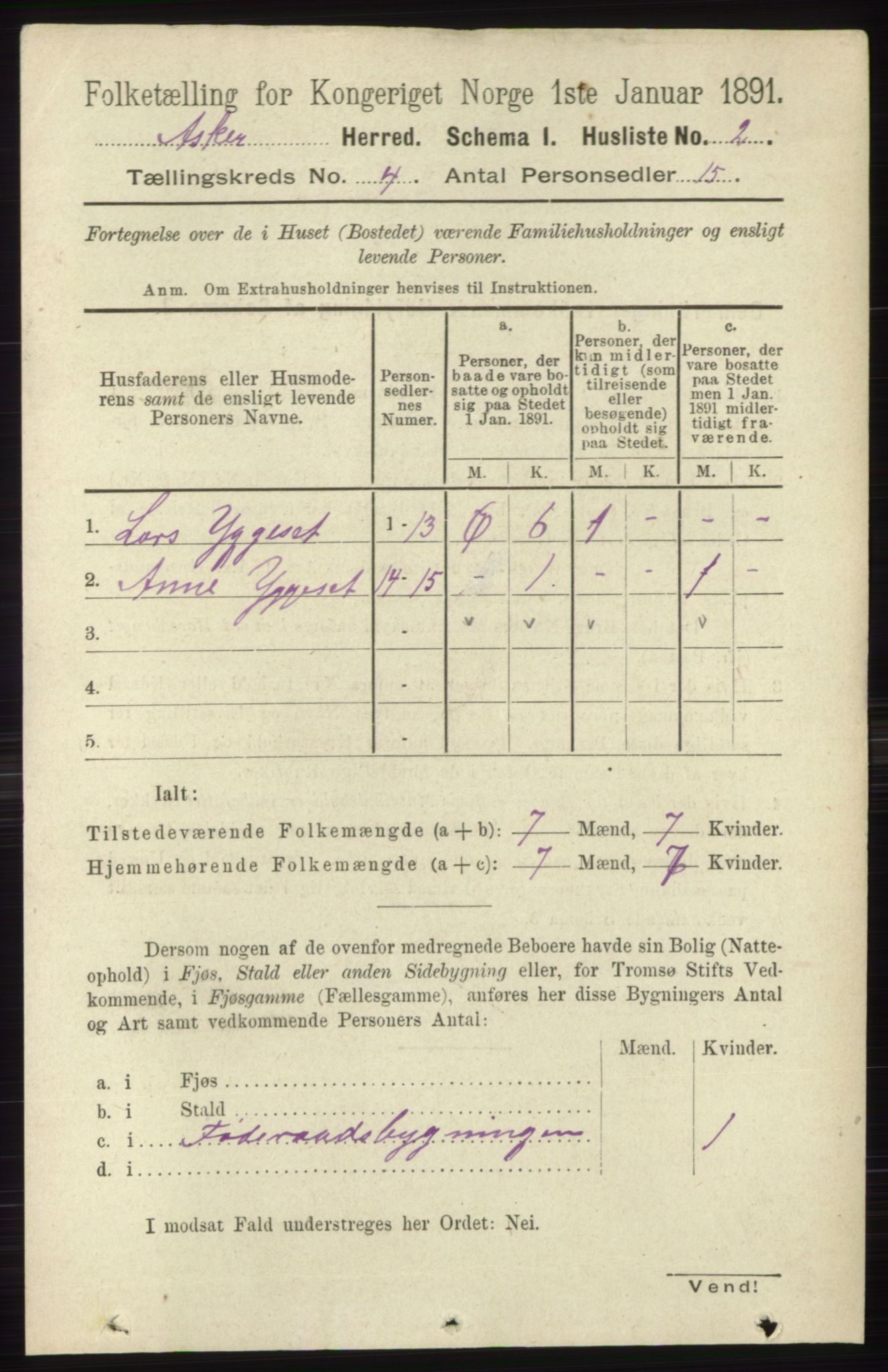 RA, 1891 census for 0220 Asker, 1891, p. 2832