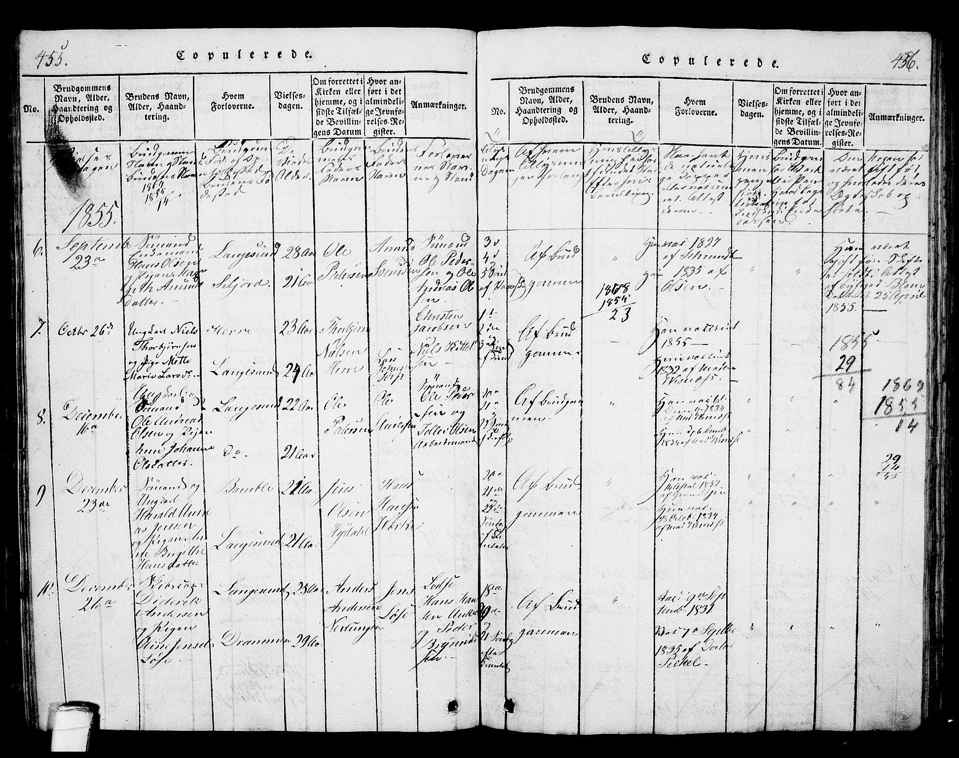 Langesund kirkebøker, SAKO/A-280/G/Ga/L0003: Parish register (copy) no. 3, 1815-1858, p. 455-456