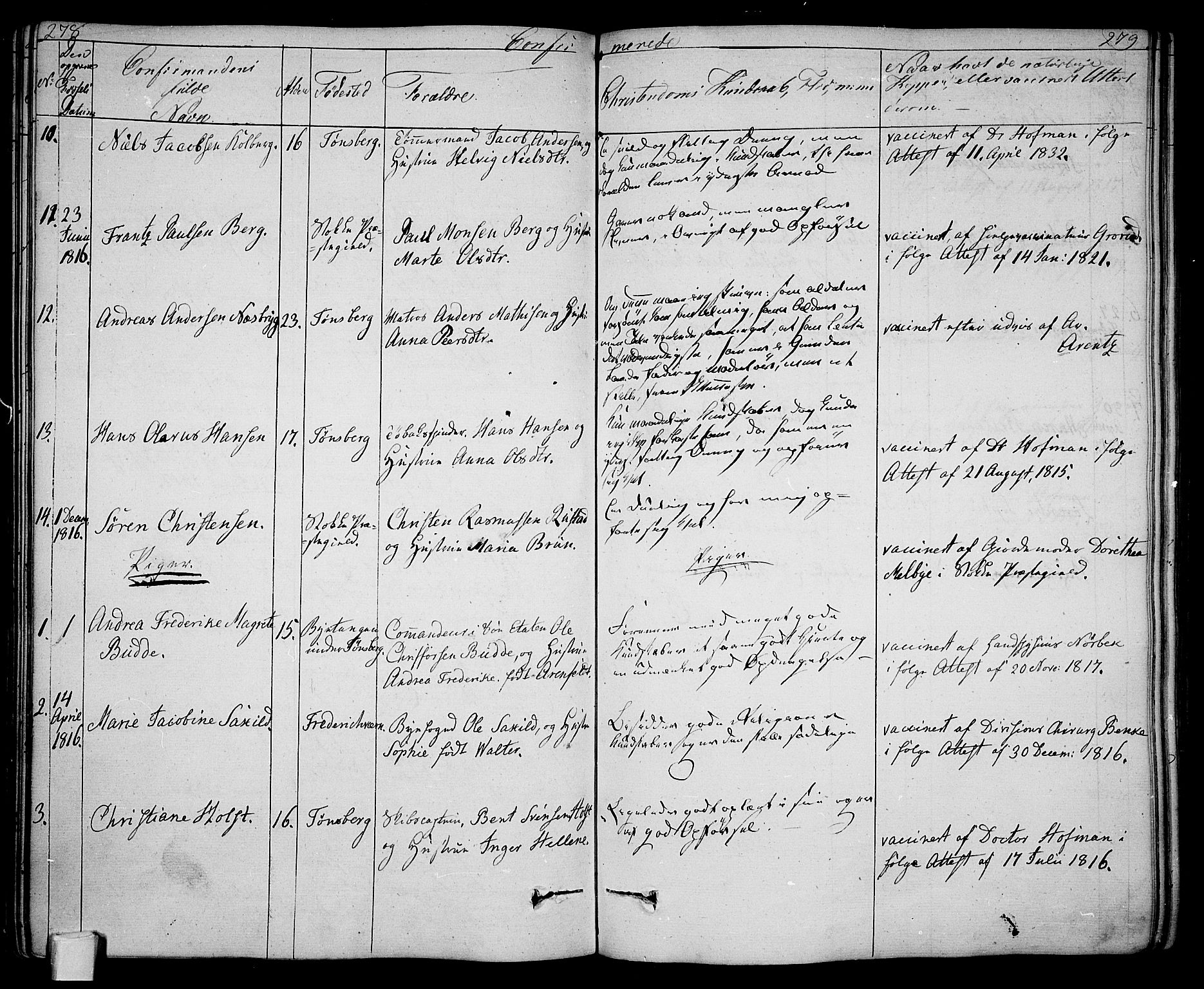 Tønsberg kirkebøker, AV/SAKO-A-330/F/Fa/L0005: Parish register (official) no. I 5, 1827-1836, p. 278-279