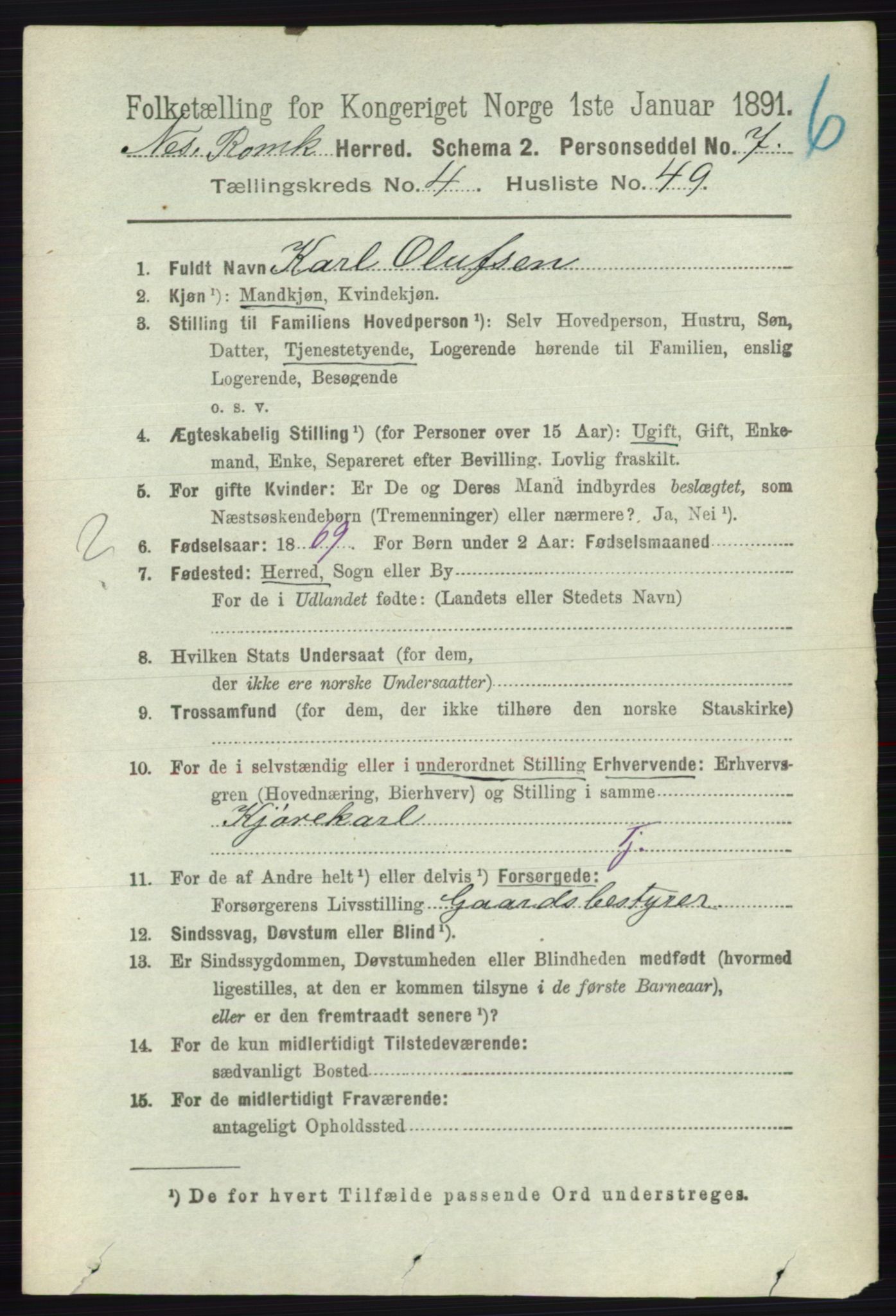 RA, 1891 census for 0236 Nes, 1891, p. 2540