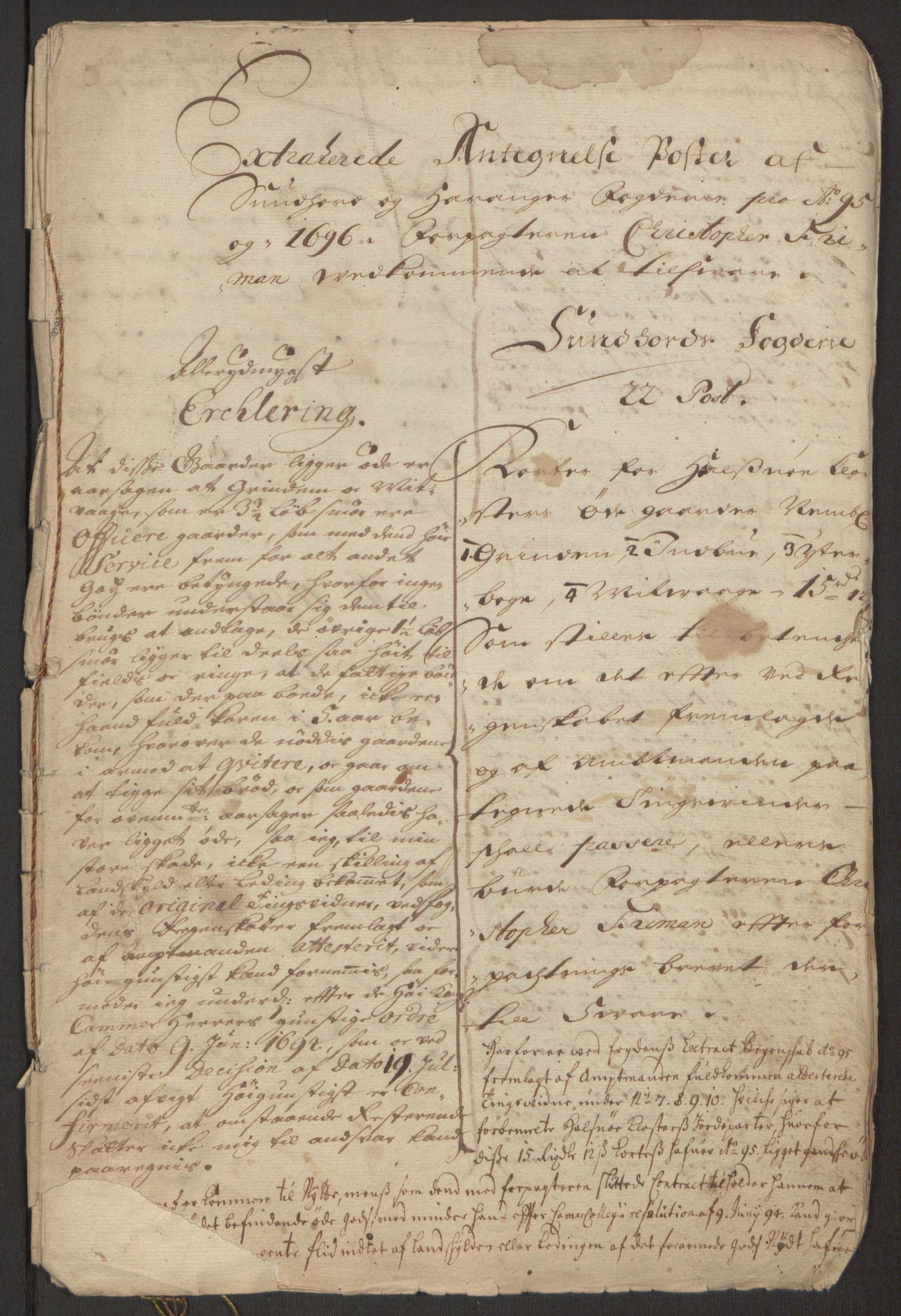 Rentekammeret inntil 1814, Reviderte regnskaper, Fogderegnskap, RA/EA-4092/R48/L2976: Fogderegnskap Sunnhordland og Hardanger, 1695-1696, p. 481