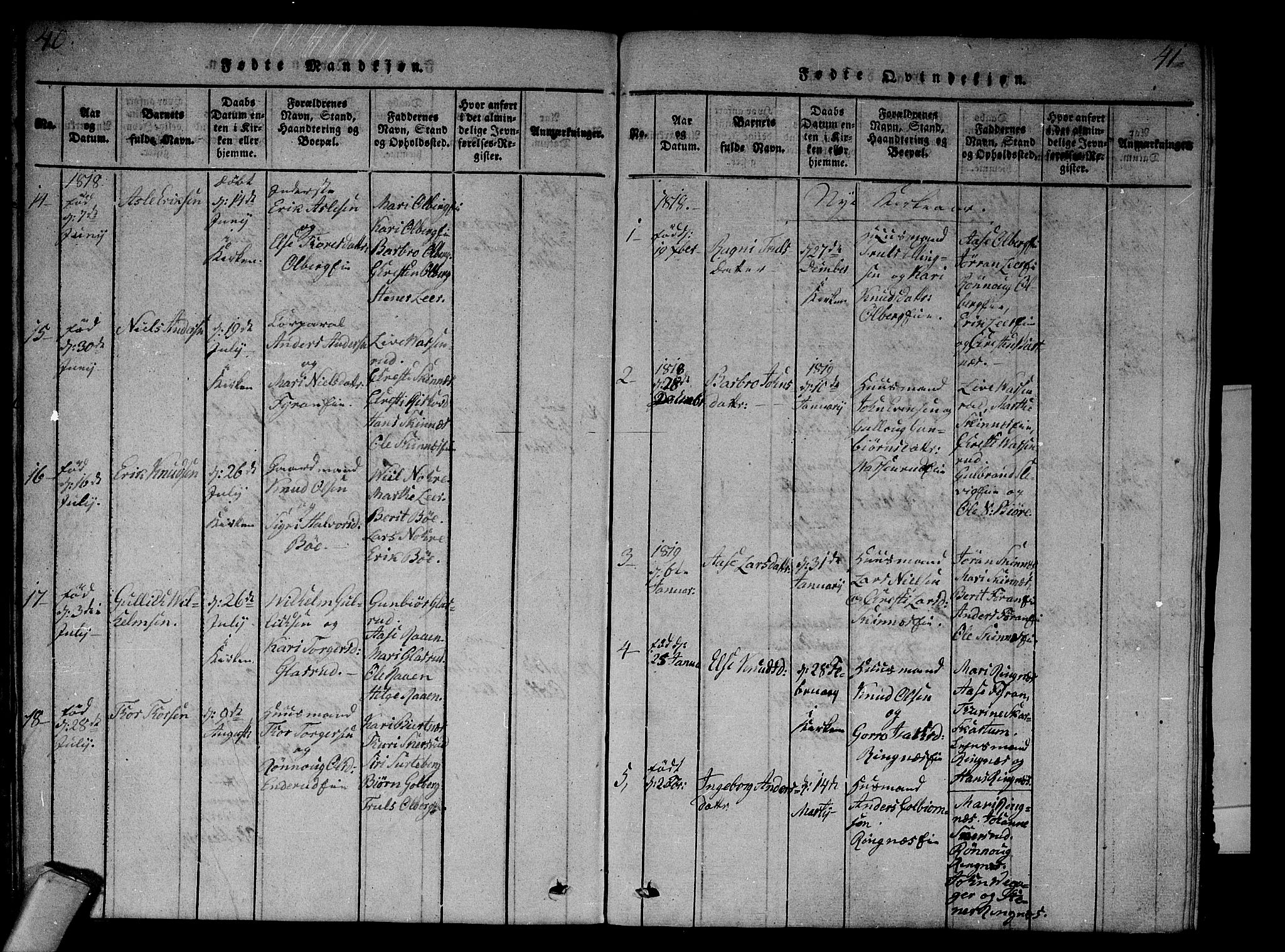 Krødsherad kirkebøker, SAKO/A-19/F/Fa/L0001: Parish register (official) no. 1, 1815-1829, p. 40-41