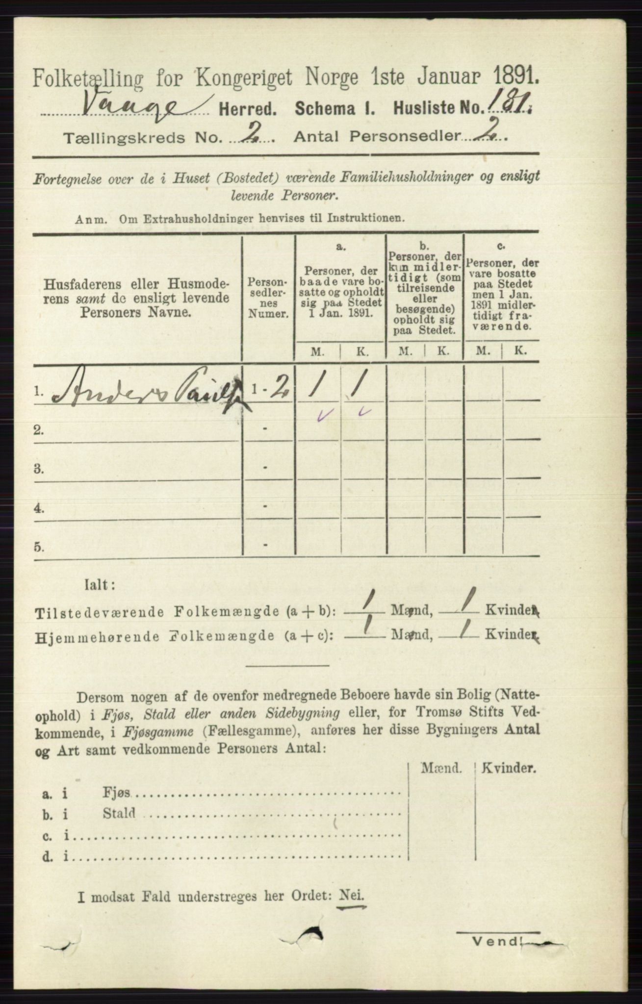 RA, 1891 census for 0515 Vågå, 1891, p. 1127