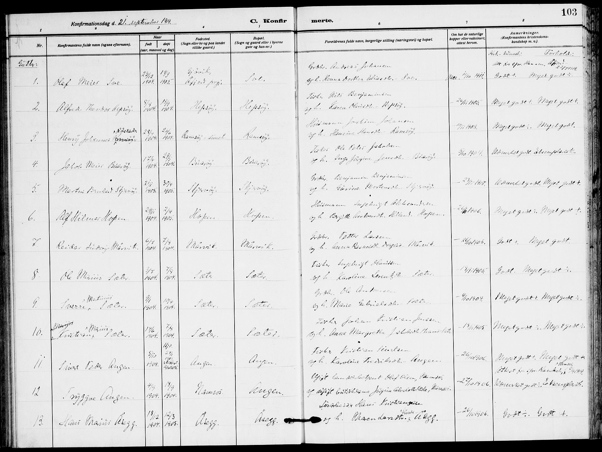 Ministerialprotokoller, klokkerbøker og fødselsregistre - Sør-Trøndelag, SAT/A-1456/658/L0724: Parish register (official) no. 658A03, 1912-1924, p. 103