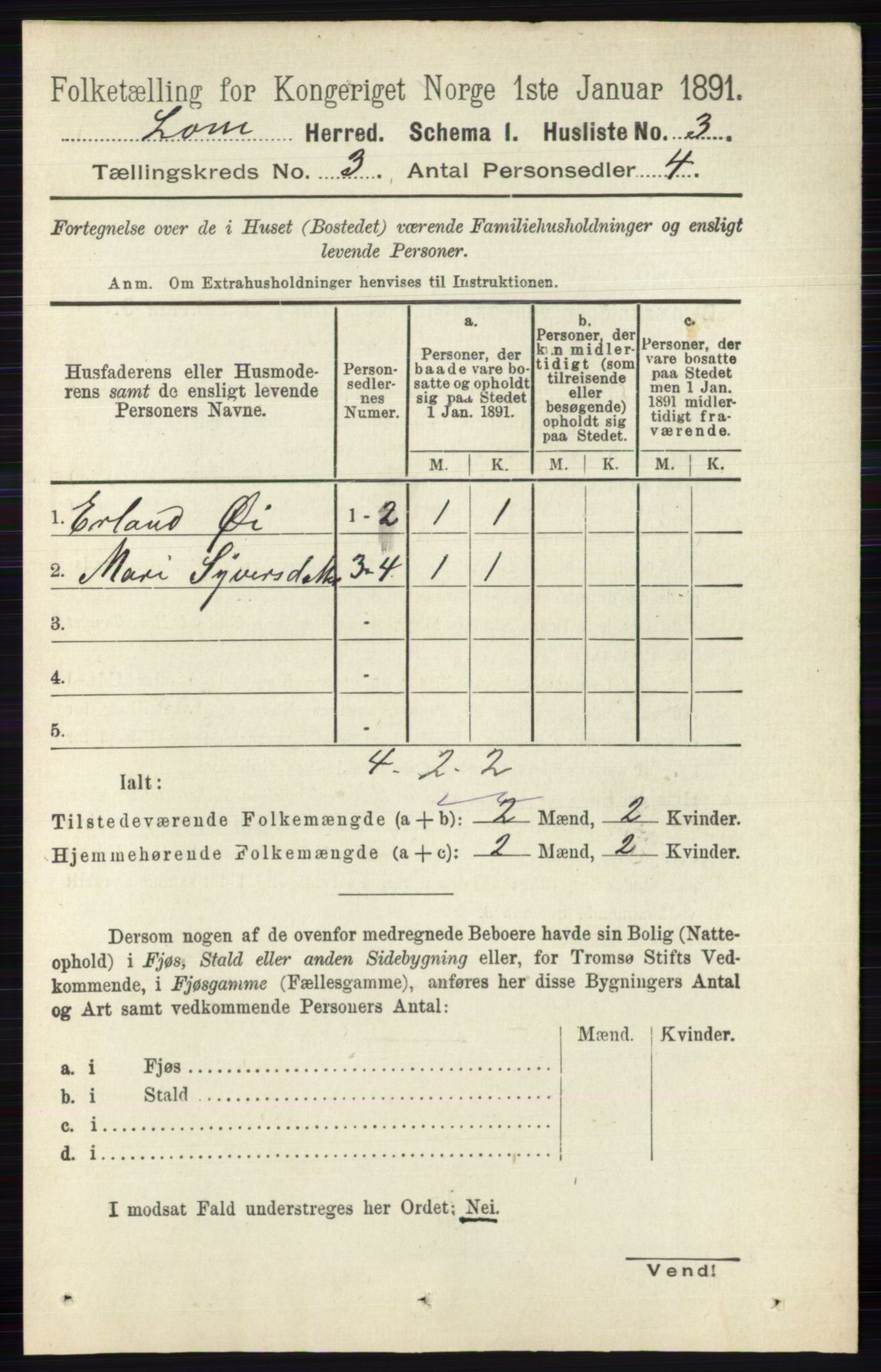 RA, 1891 census for 0514 Lom, 1891, p. 1226