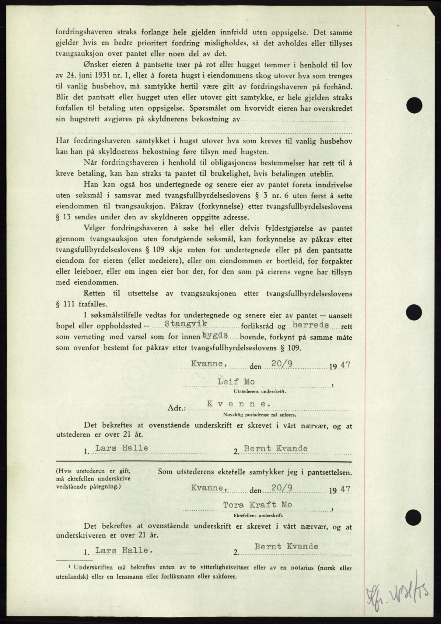 Nordmøre sorenskriveri, AV/SAT-A-4132/1/2/2Ca: Mortgage book no. B97, 1947-1948, Diary no: : 2330/1947