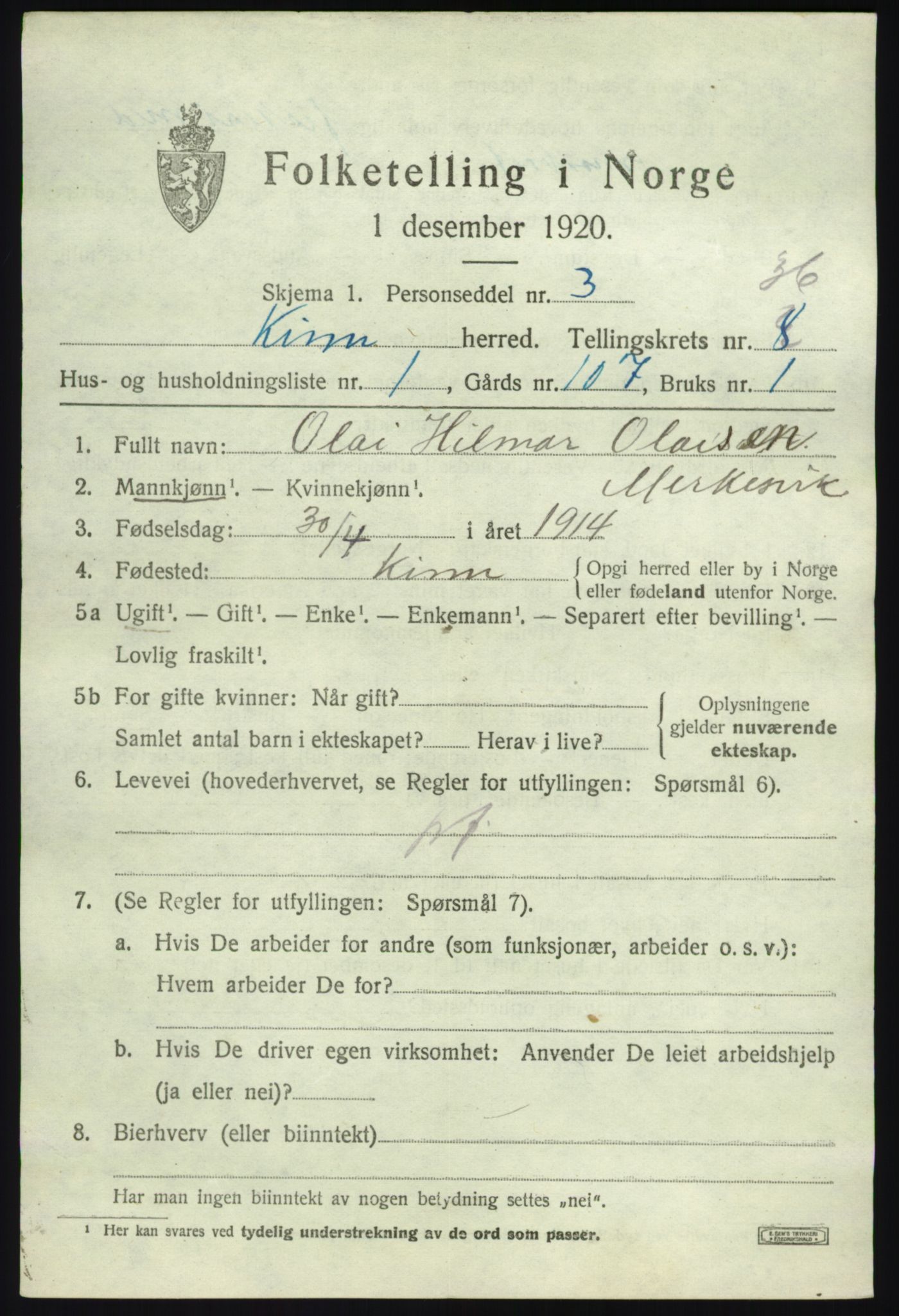 SAB, 1920 census for Kinn, 1920, p. 11749