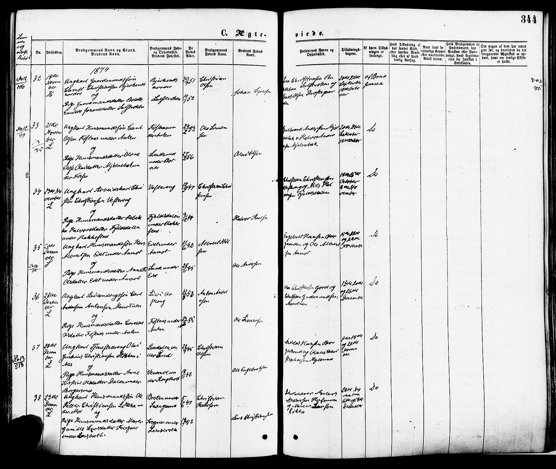 Høland prestekontor Kirkebøker, SAO/A-10346a/F/Fa/L0012.a: Parish register (official) no. I 12A, 1869-1879, p. 344