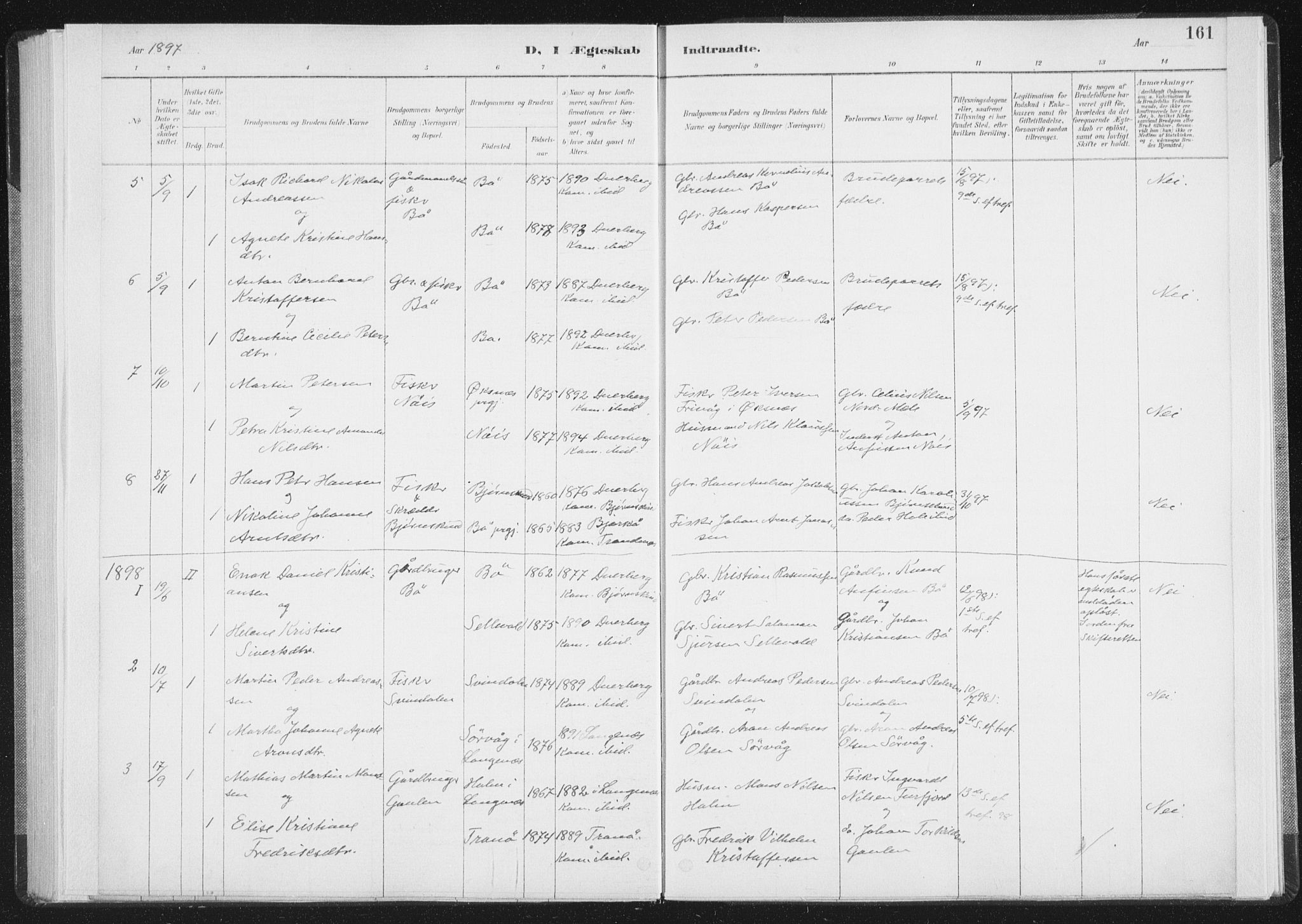 Ministerialprotokoller, klokkerbøker og fødselsregistre - Nordland, AV/SAT-A-1459/898/L1422: Parish register (official) no. 898A02, 1887-1908, p. 161