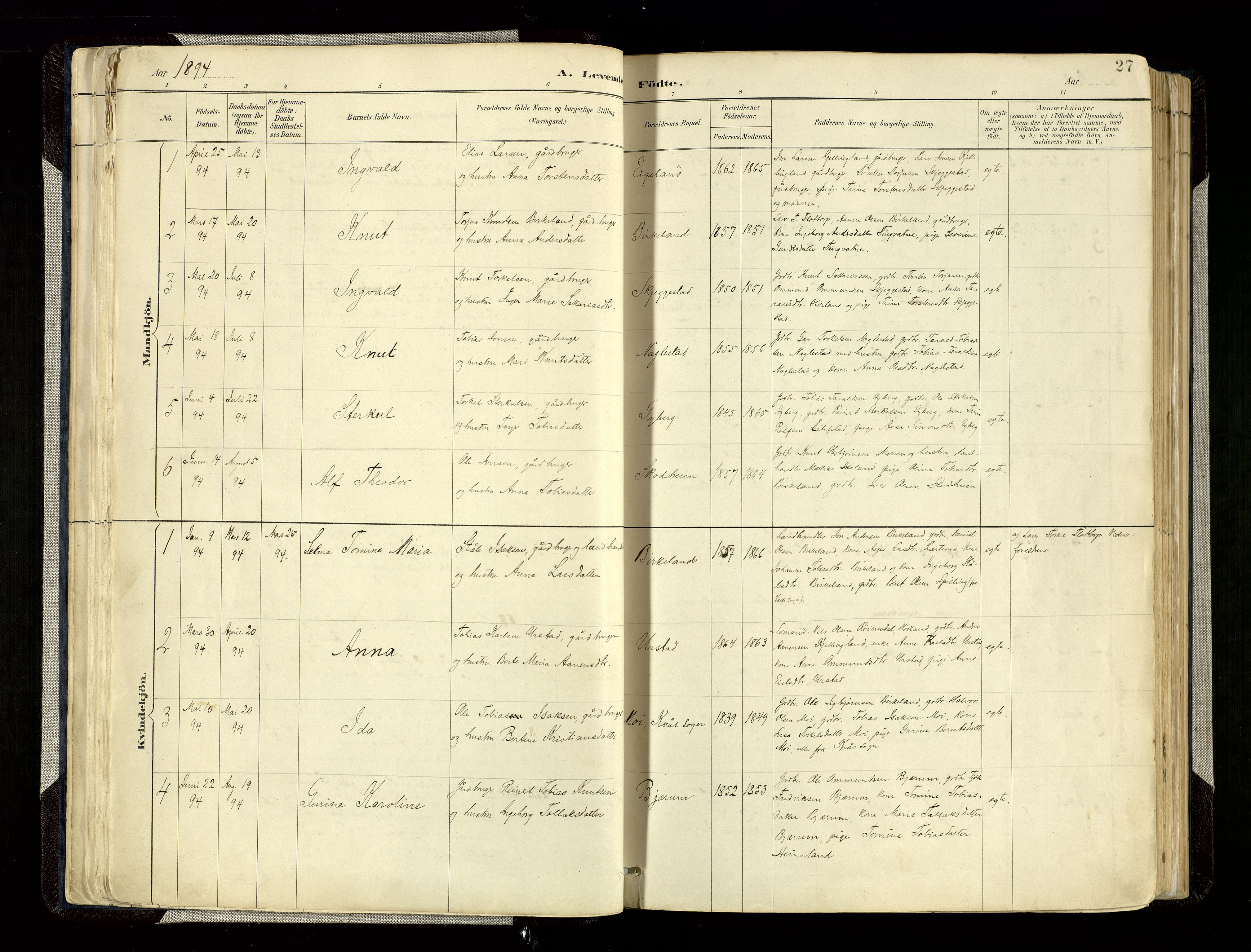 Hægebostad sokneprestkontor, AV/SAK-1111-0024/F/Fa/Faa/L0006: Parish register (official) no. A 6, 1887-1929, p. 27