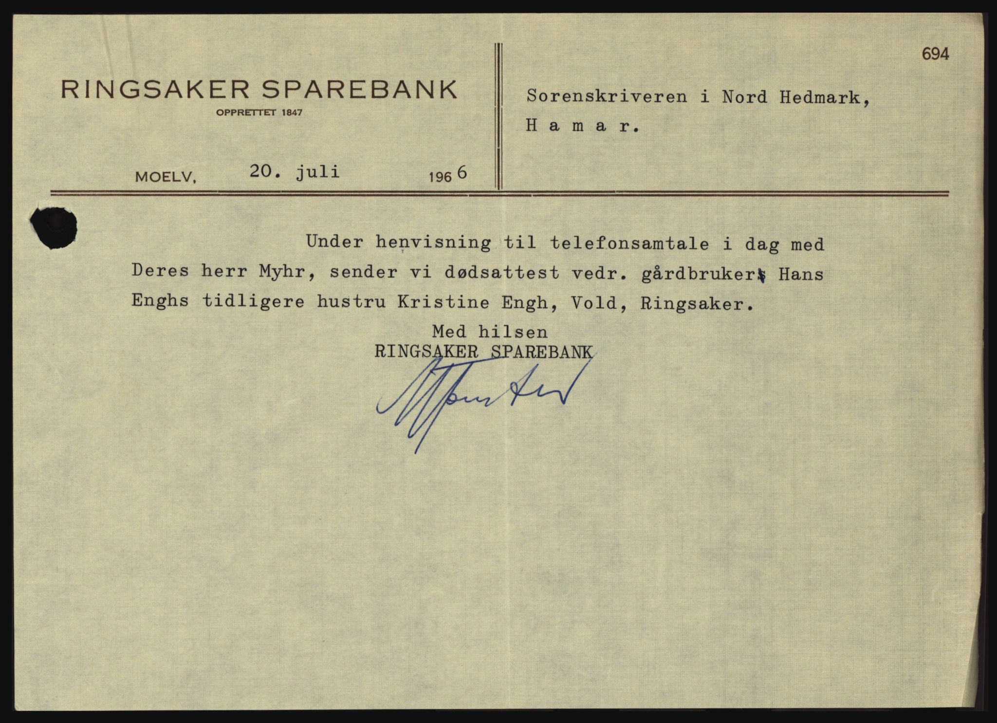 Nord-Hedmark sorenskriveri, AV/SAH-TING-012/H/Hc/L0024: Mortgage book no. 24, 1966-1966, Diary no: : 3014/1966