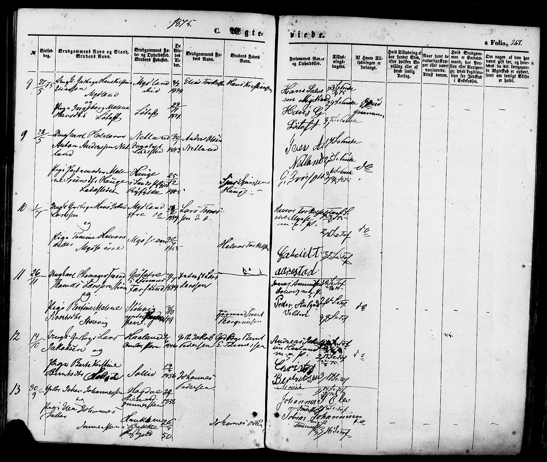 Sokndal sokneprestkontor, AV/SAST-A-101808: Parish register (official) no. A 10, 1874-1886, p. 267