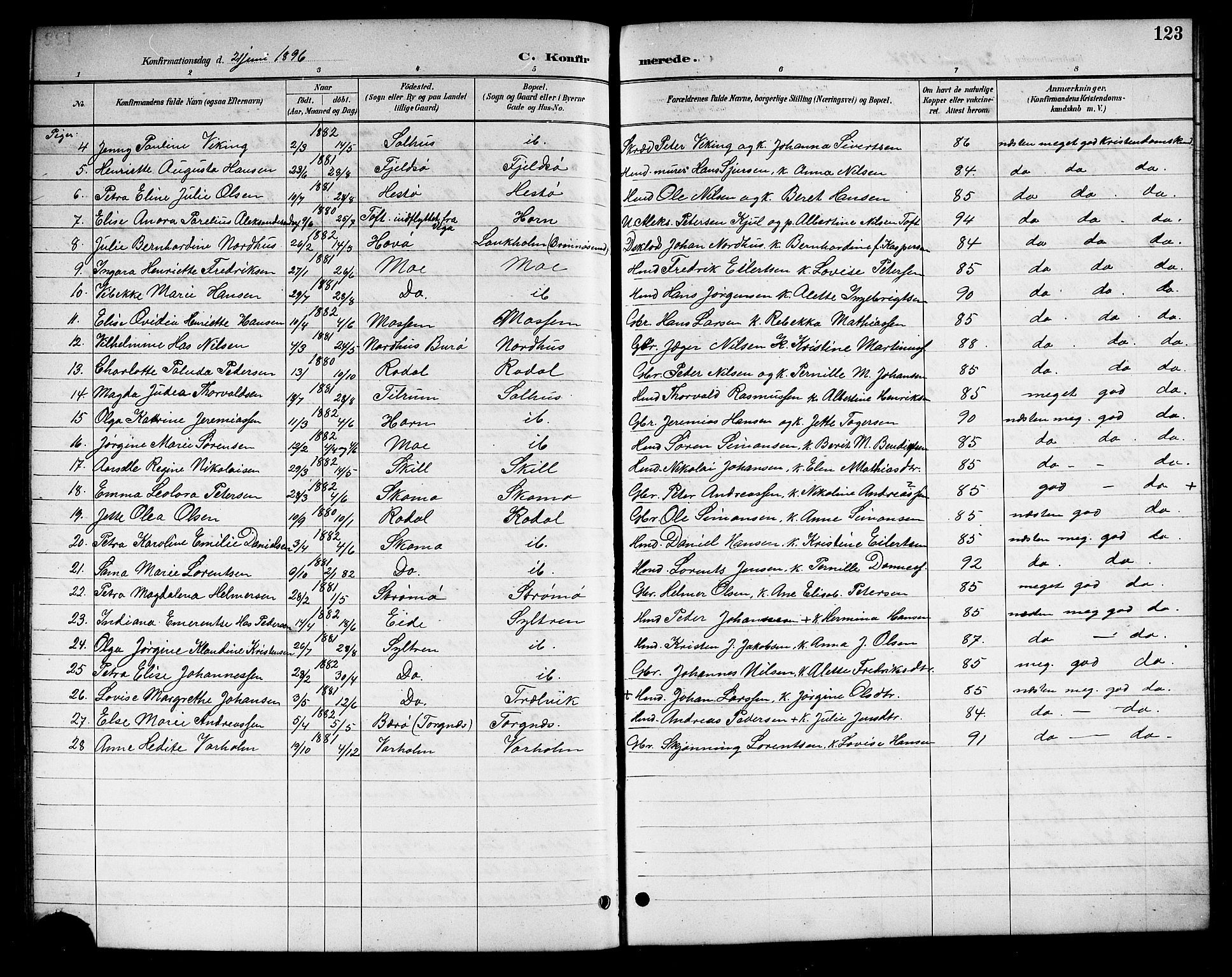 Ministerialprotokoller, klokkerbøker og fødselsregistre - Nordland, AV/SAT-A-1459/813/L0213: Parish register (copy) no. 813C05, 1887-1903, p. 123