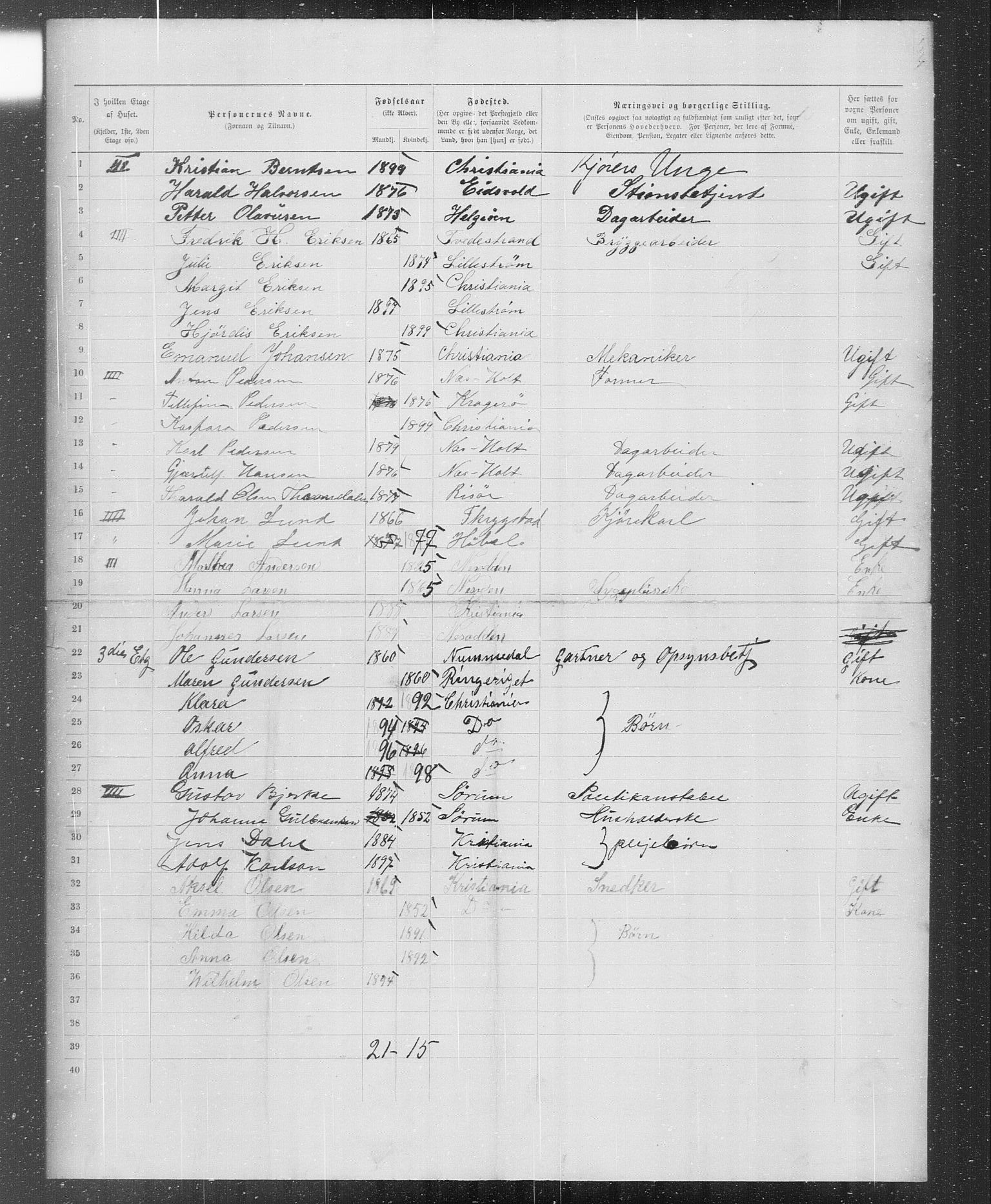 OBA, Municipal Census 1899 for Kristiania, 1899, p. 1057