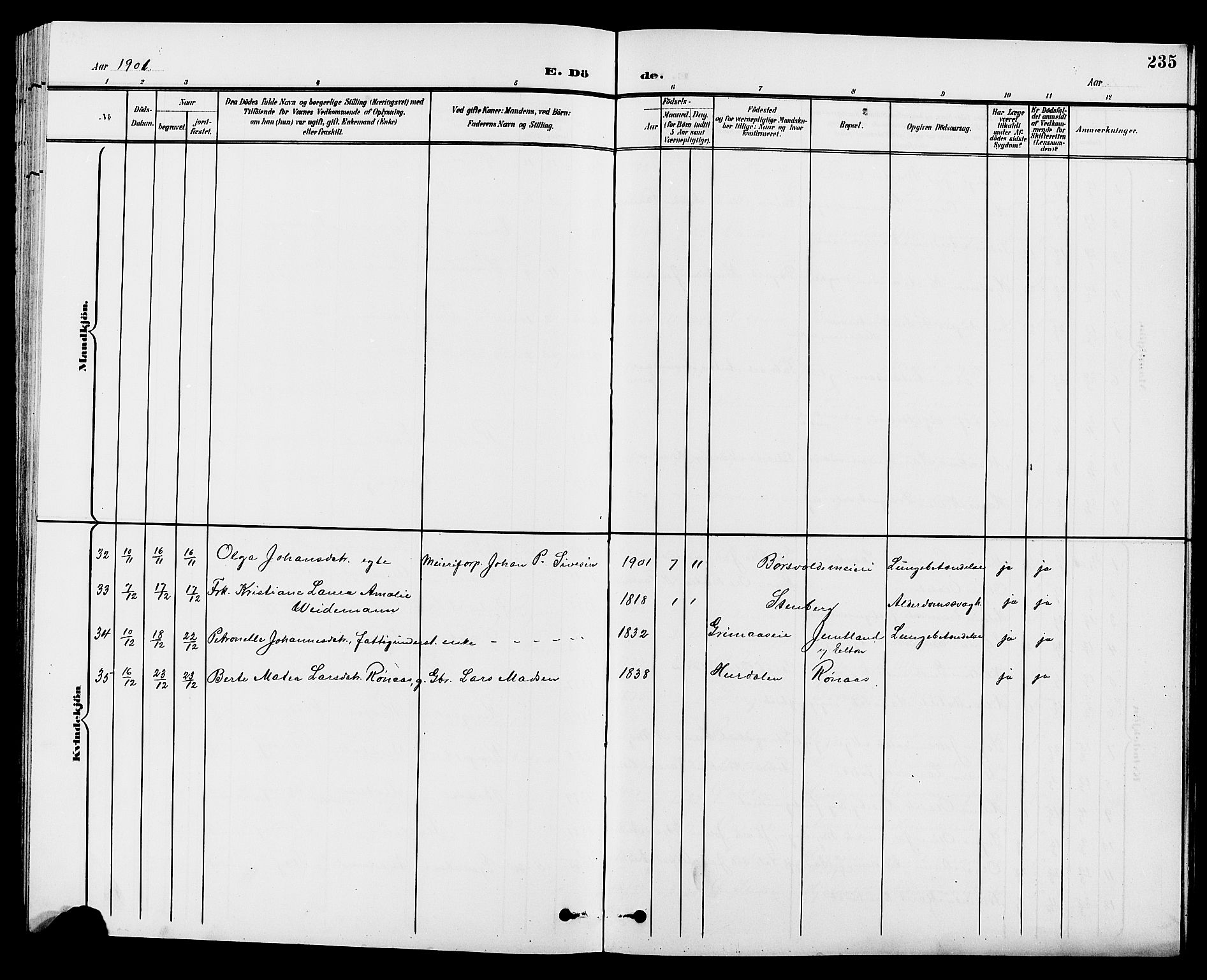 Vestre Toten prestekontor, SAH/PREST-108/H/Ha/Hab/L0010: Parish register (copy) no. 10, 1900-1912, p. 235