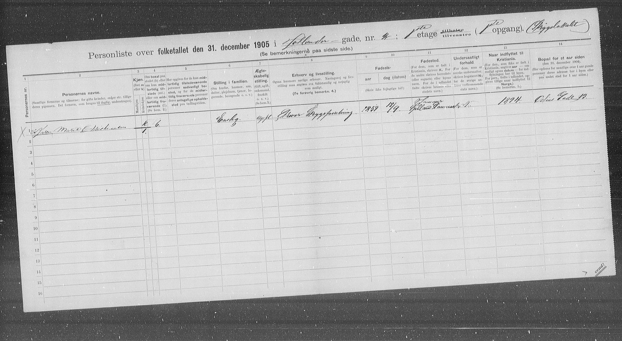 OBA, Municipal Census 1905 for Kristiania, 1905, p. 21122