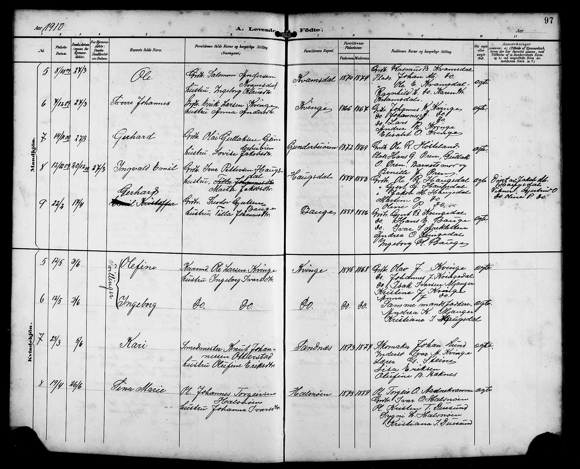 Masfjorden Sokneprestembete, AV/SAB-A-77001: Parish register (copy) no. B 1, 1892-1913, p. 97